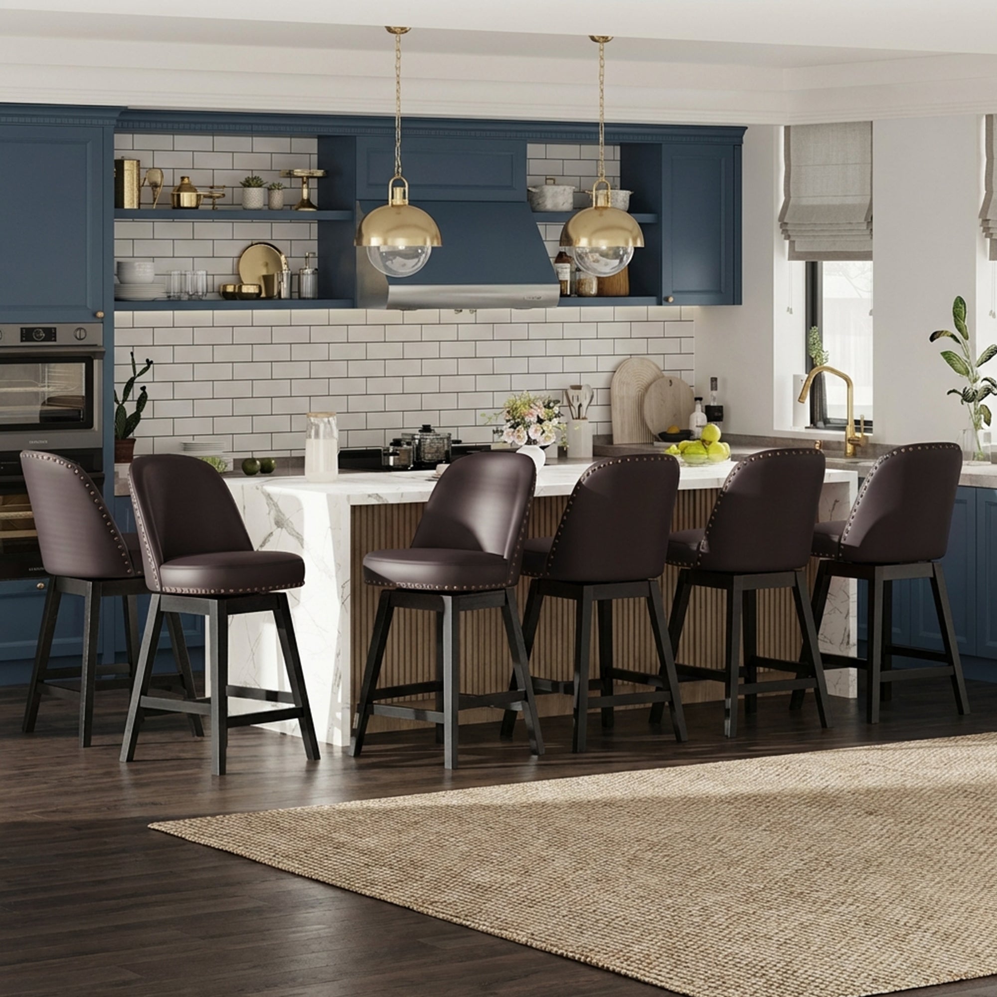AFO 26" Upholstered Swivel Counter Height Bar Stools, Modern Bar Chairs with Solid Wood Frame, Suitable for 35"-39" Table, For Kitchen Island Dining Room Pub Restaurant
