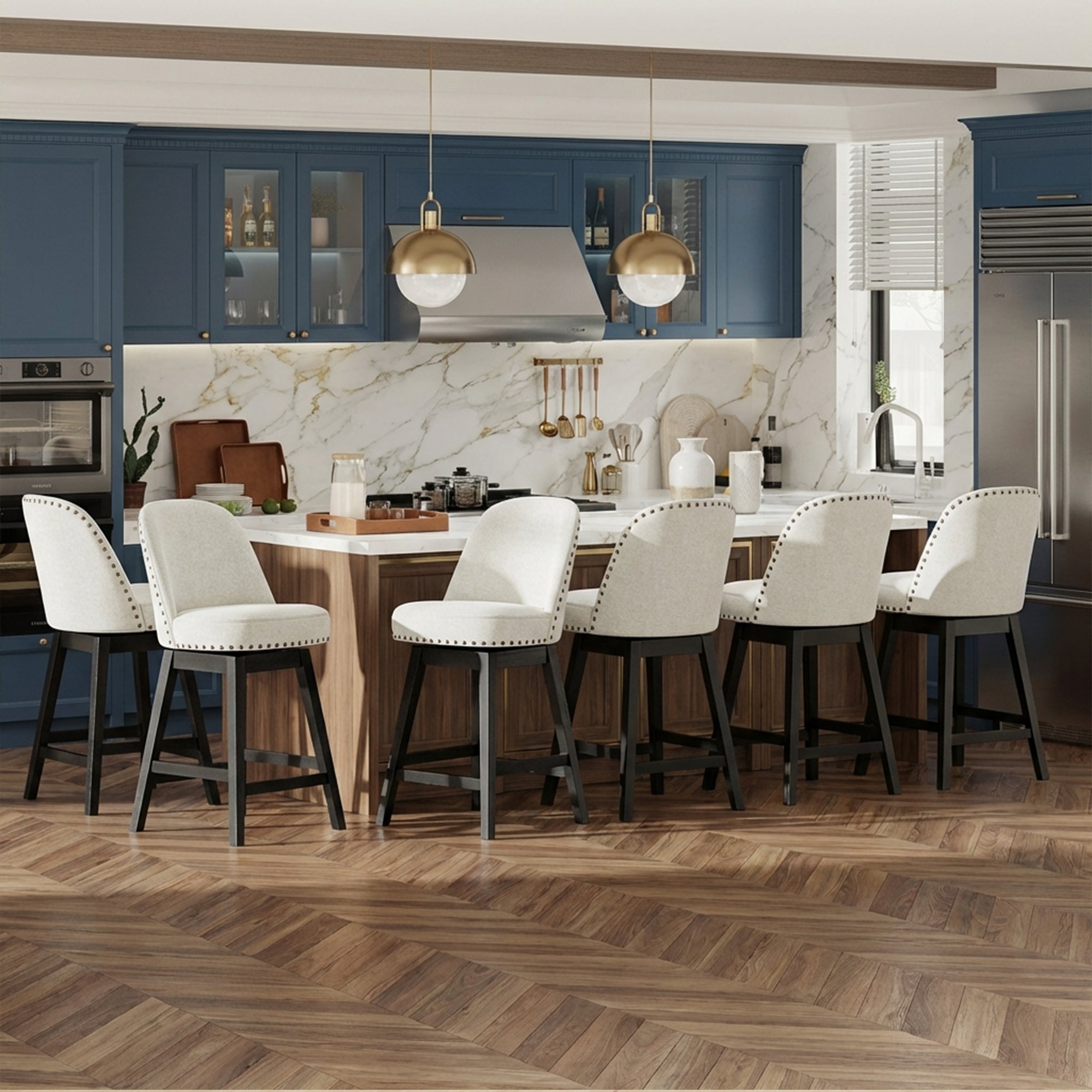 AFO 26" Upholstered Swivel Counter Height Bar Stools, Modern Bar Chairs with Solid Wood Frame, Suitable for 35"-39" Table, For Kitchen Island Dining Room Pub Restaurant