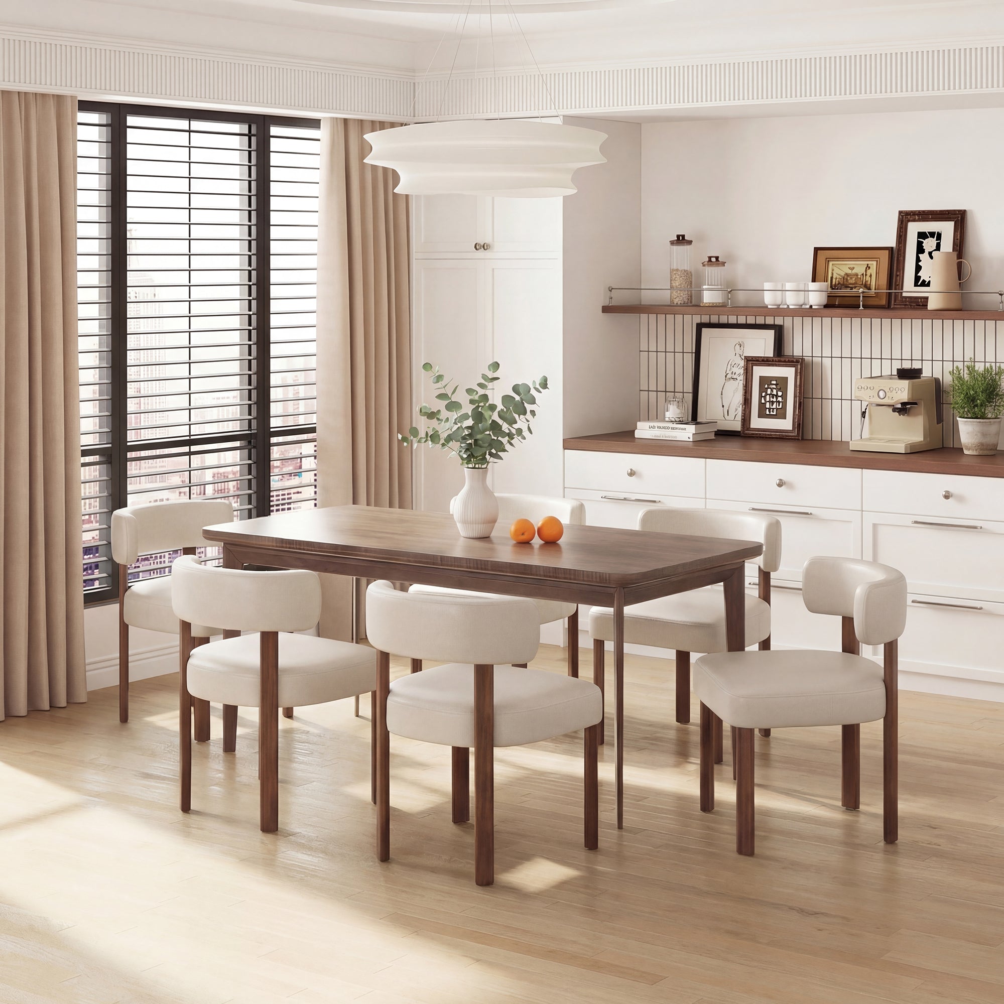 AFO Modern Upholstered Dining Chair, Faux Leather Seat with Solid Wood Legs and Ergonomic Back