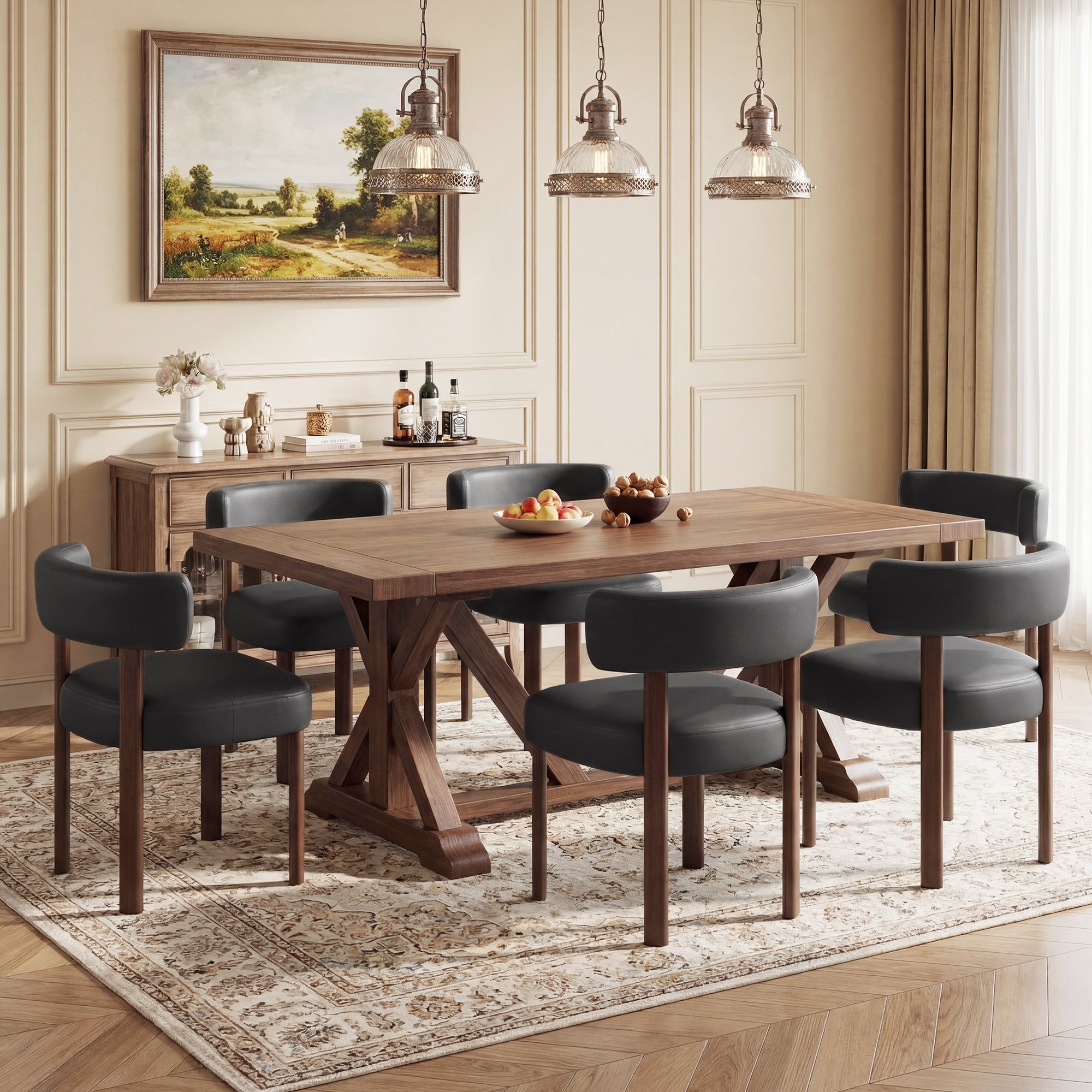 AFO Modern Upholstered Dining Chair, Faux Leather Seat with Solid Wood Legs and Ergonomic Back