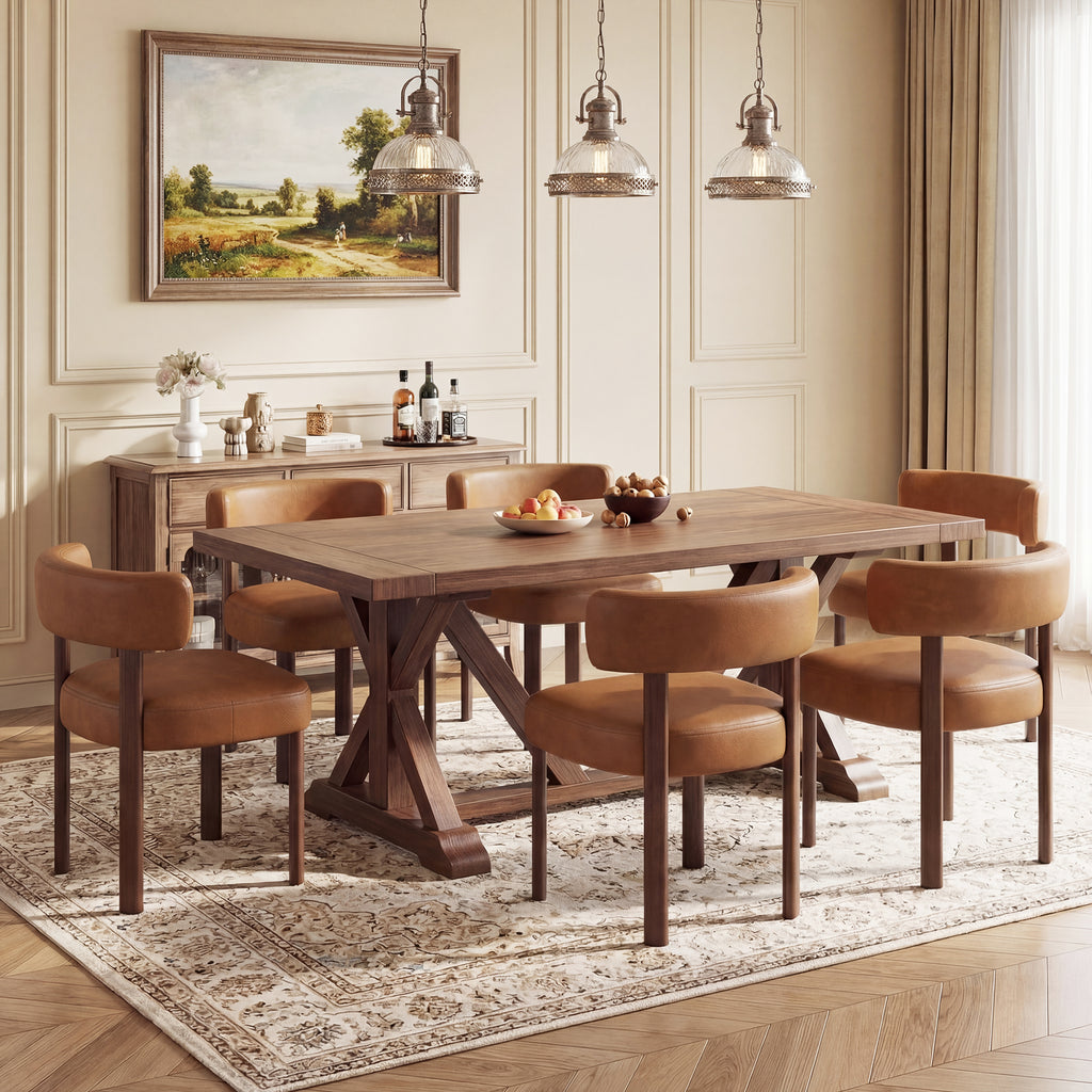 AFO Modern Upholstered Dining Chair, Faux Leather Seat with Solid Wood Legs and Ergonomic Back