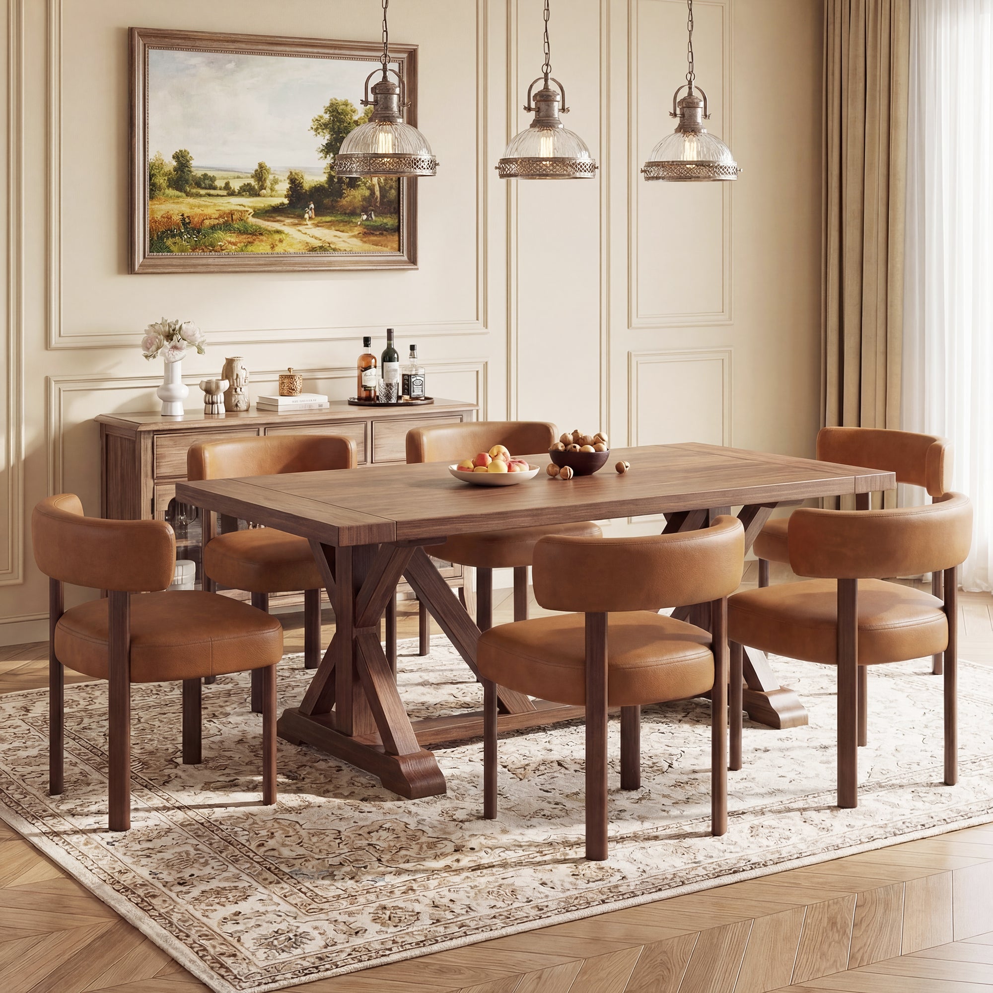 AFO Modern Upholstered Dining Chair, Faux Leather Seat with Solid Wood Legs and Ergonomic Back