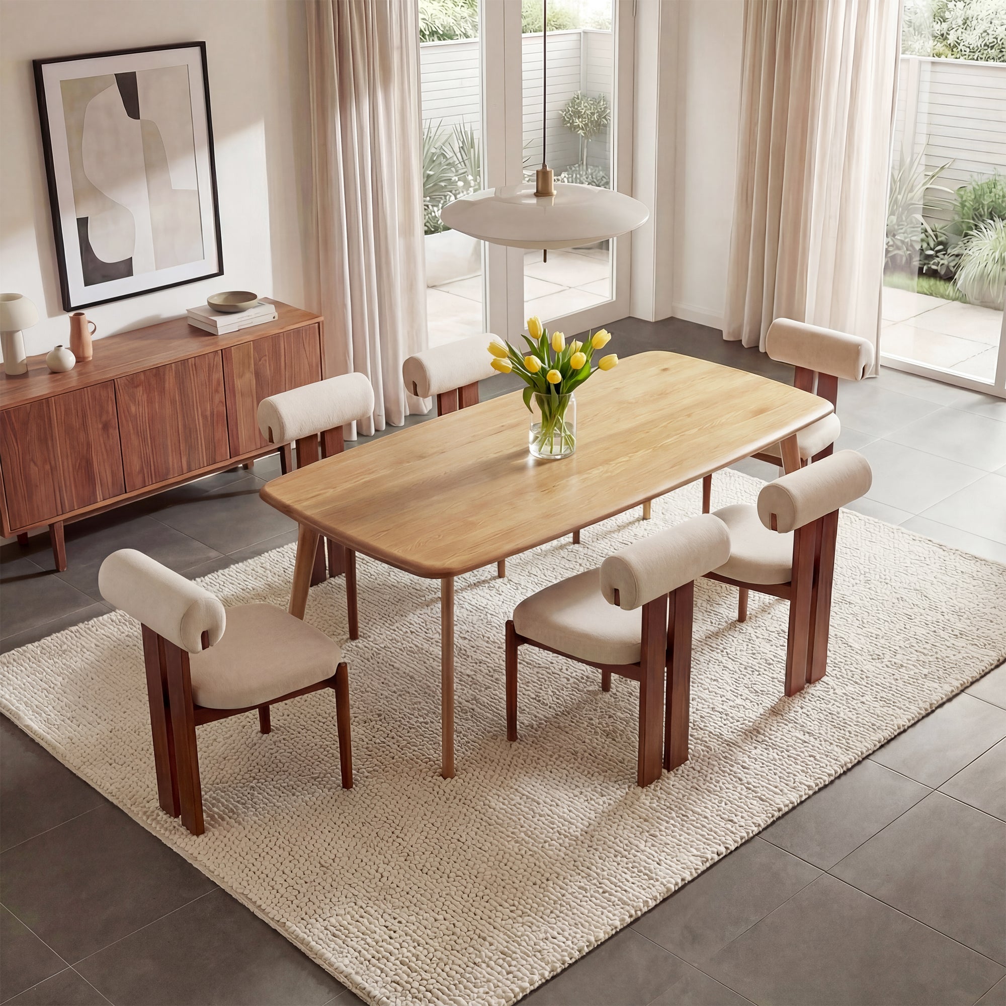 AFO Upholstered Modern Dining Chair with Roll Backrest & Wooden Legs, Kitchen Desk Side Chair for Dining Room and Restaurant