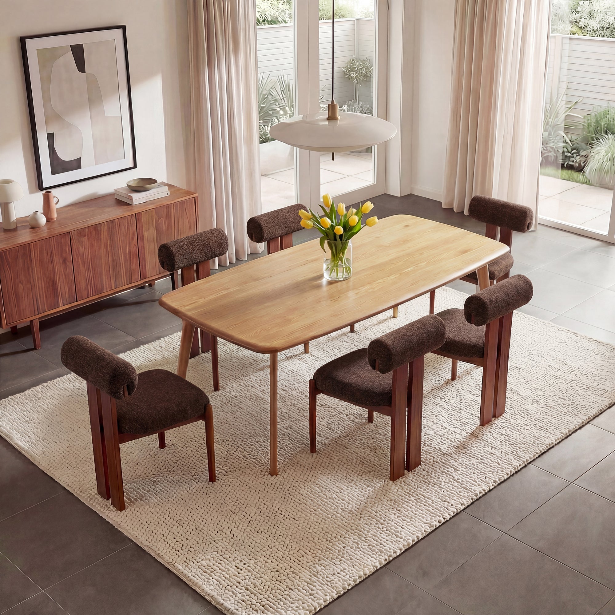 AFO Upholstered Modern Dining Chair with Roll Backrest & Wooden Legs, Kitchen Desk Side Chair for Dining Room and Restaurant