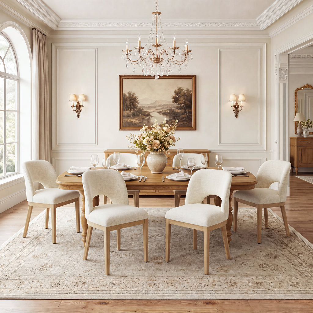 AFO Dining Chairs, Mid-Century Modern Upholstered Kitchen Chairs with Cutout Back &amp; Solid Wood Legs