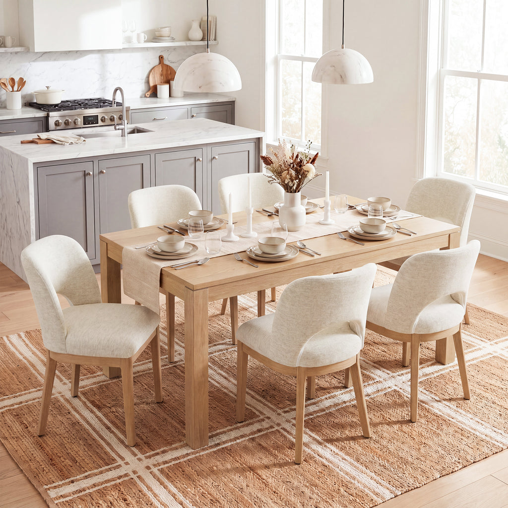 AFO Dining Chairs, Mid-Century Modern Upholstered Kitchen Chairs with Cutout Back &amp; Solid Wood Legs