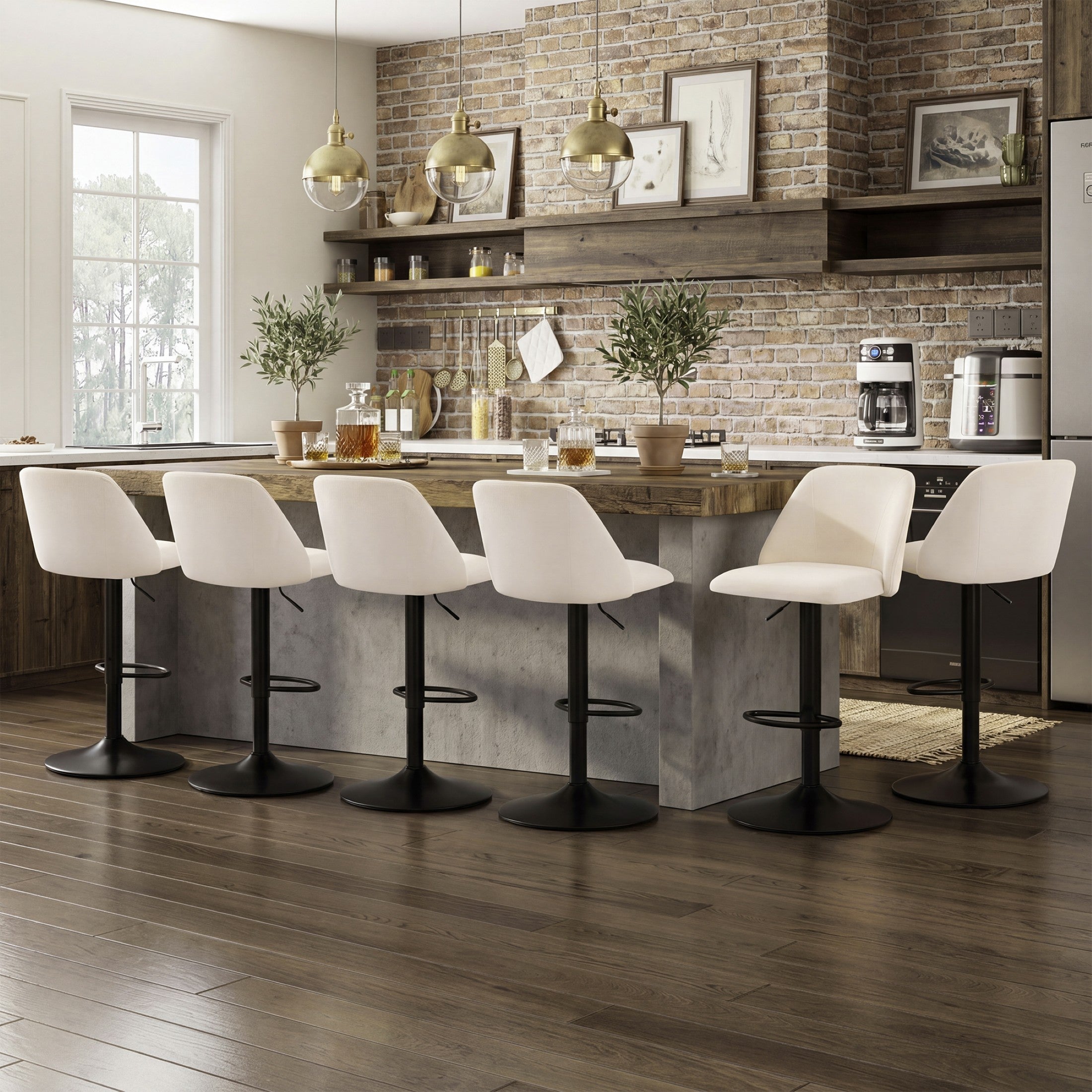 AFO Swivel Counter Height Bar Stools, Fabric Adjustable Upholstered Bar Chairs with Full Backrest, Modern Barstools for Kitchen Island, Dining Room, Café and Home Bar