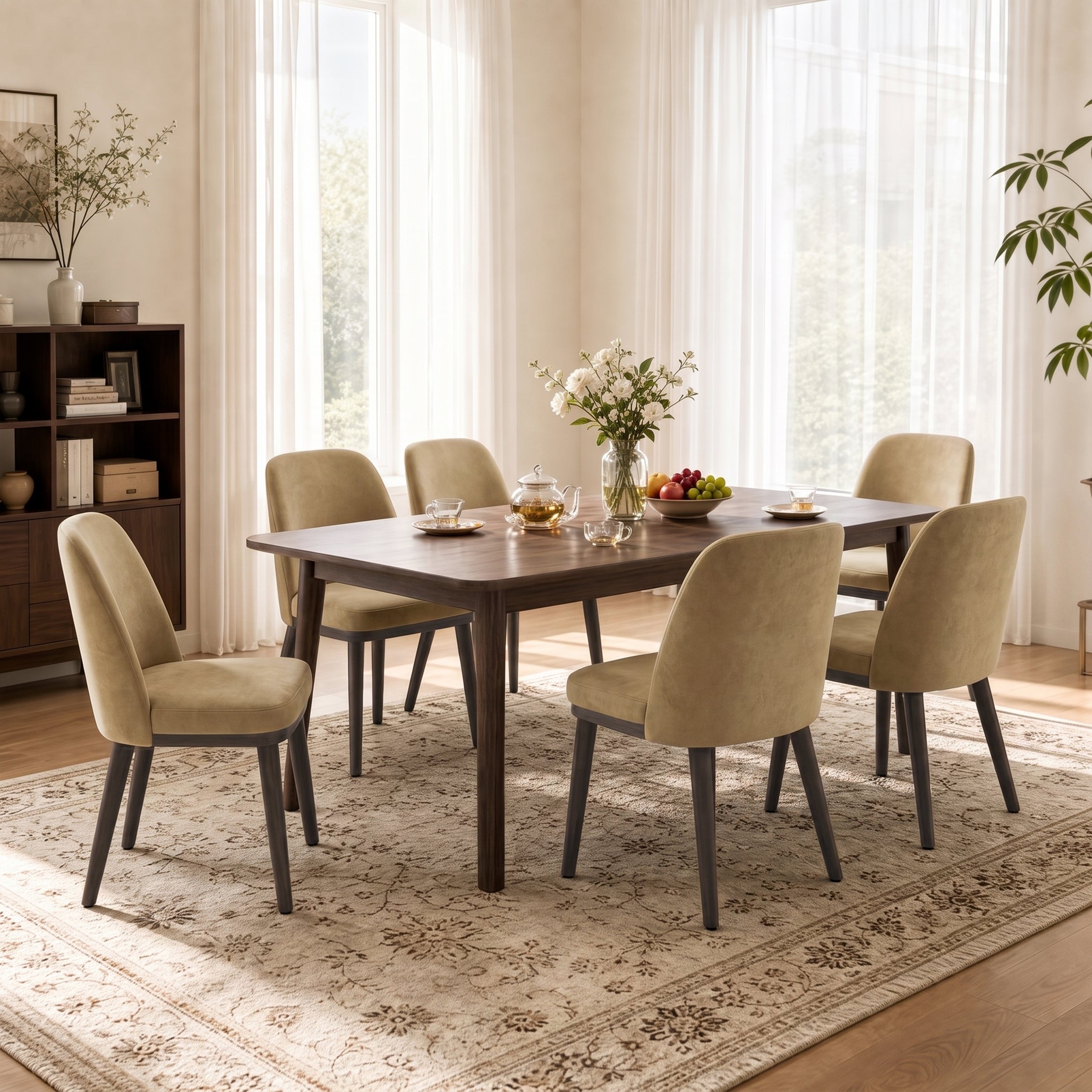 AFO Upholstered Dining Chairs Set of 2, Modern Padded Kitchen Chairs with Ergonomic Curved Back & Solid Wood Legs, For Dining Room & Kitchen