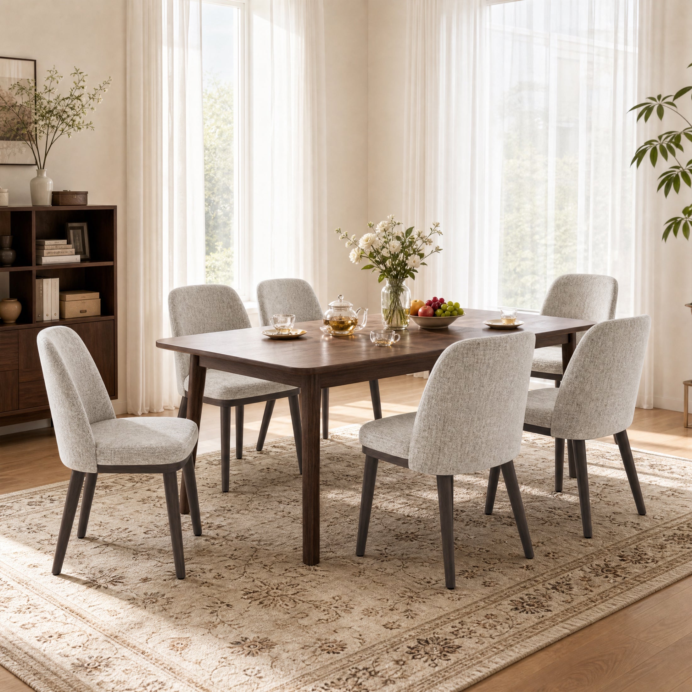 AFO Upholstered Dining Chairs Set of 2, Modern Padded Kitchen Chairs with Ergonomic Curved Back & Solid Wood Legs, For Dining Room & Kitchen