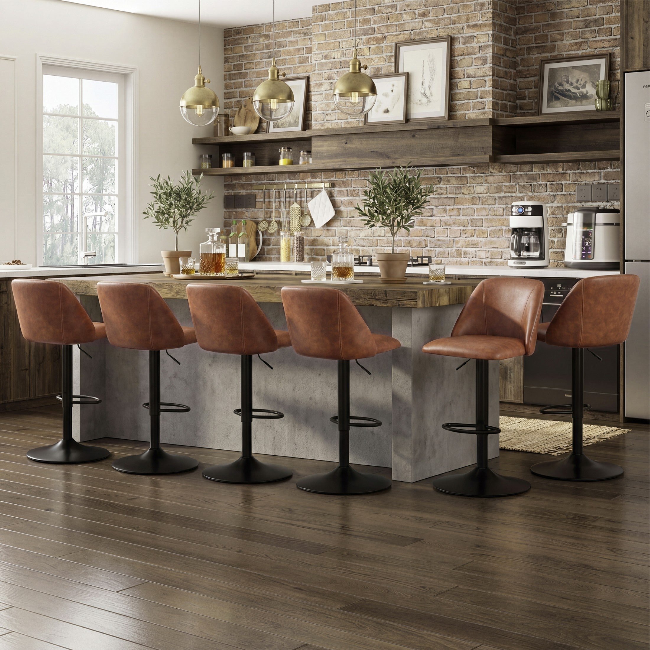 AFO Swivel Counter Height Bar Stools, Fabric Adjustable Upholstered Bar Chairs with Full Backrest, Modern Barstools for Kitchen Island, Dining Room, Café and Home Bar