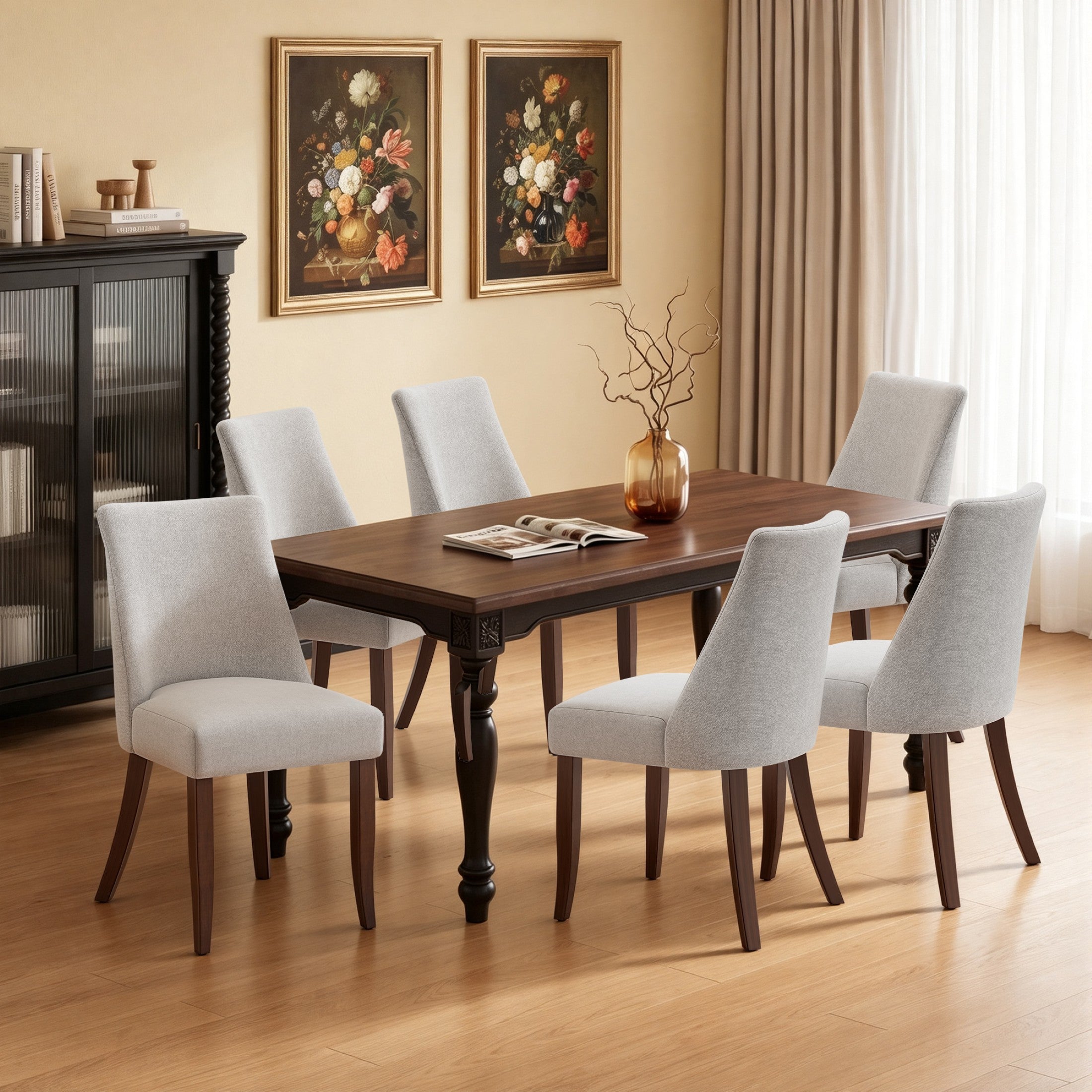 AFO Upholstered Fabric Dining Chairs with Solid Wood Legs & Padded Seat, Wood Mid Century Side Chairs for Kitchen Desk, Dining Room and Restaurant