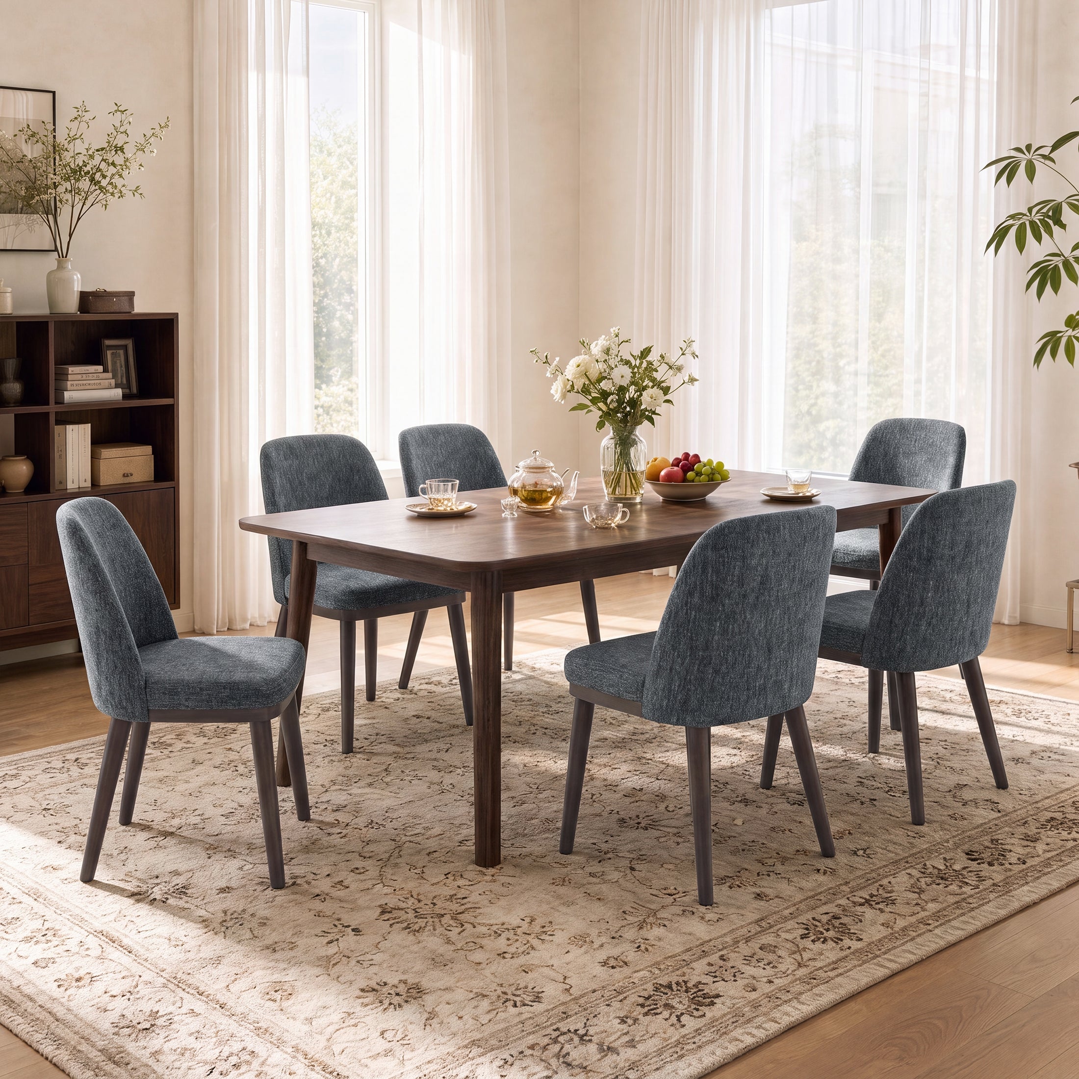 AFO Upholstered Dining Chairs Set of 2, Modern Padded Kitchen Chairs with Ergonomic Curved Back & Solid Wood Legs, For Dining Room & Kitchen