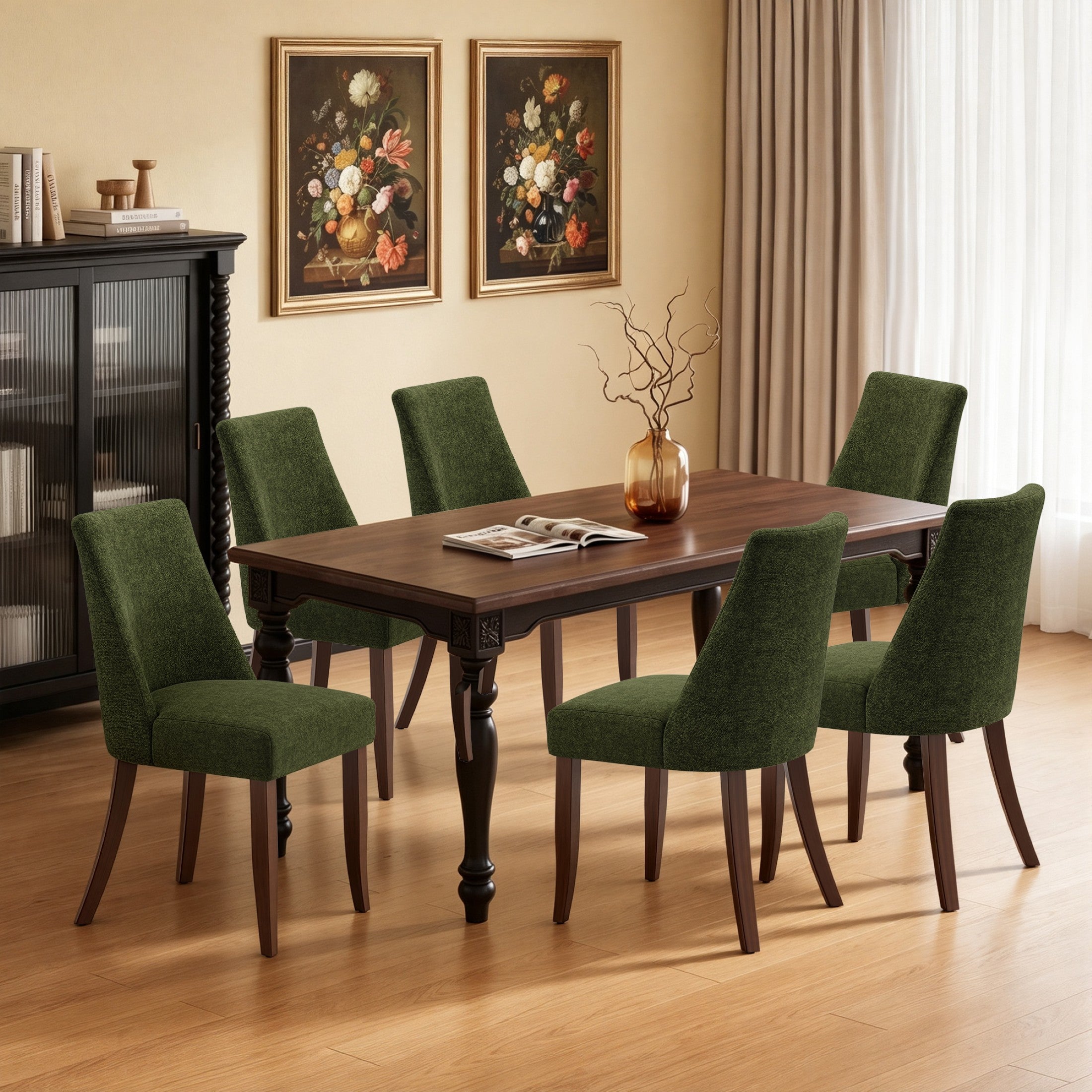 AFO Upholstered Fabric Dining Chairs with Solid Wood Legs & Padded Seat, Wood Mid Century Side Chairs for Kitchen Desk, Dining Room and Restaurant