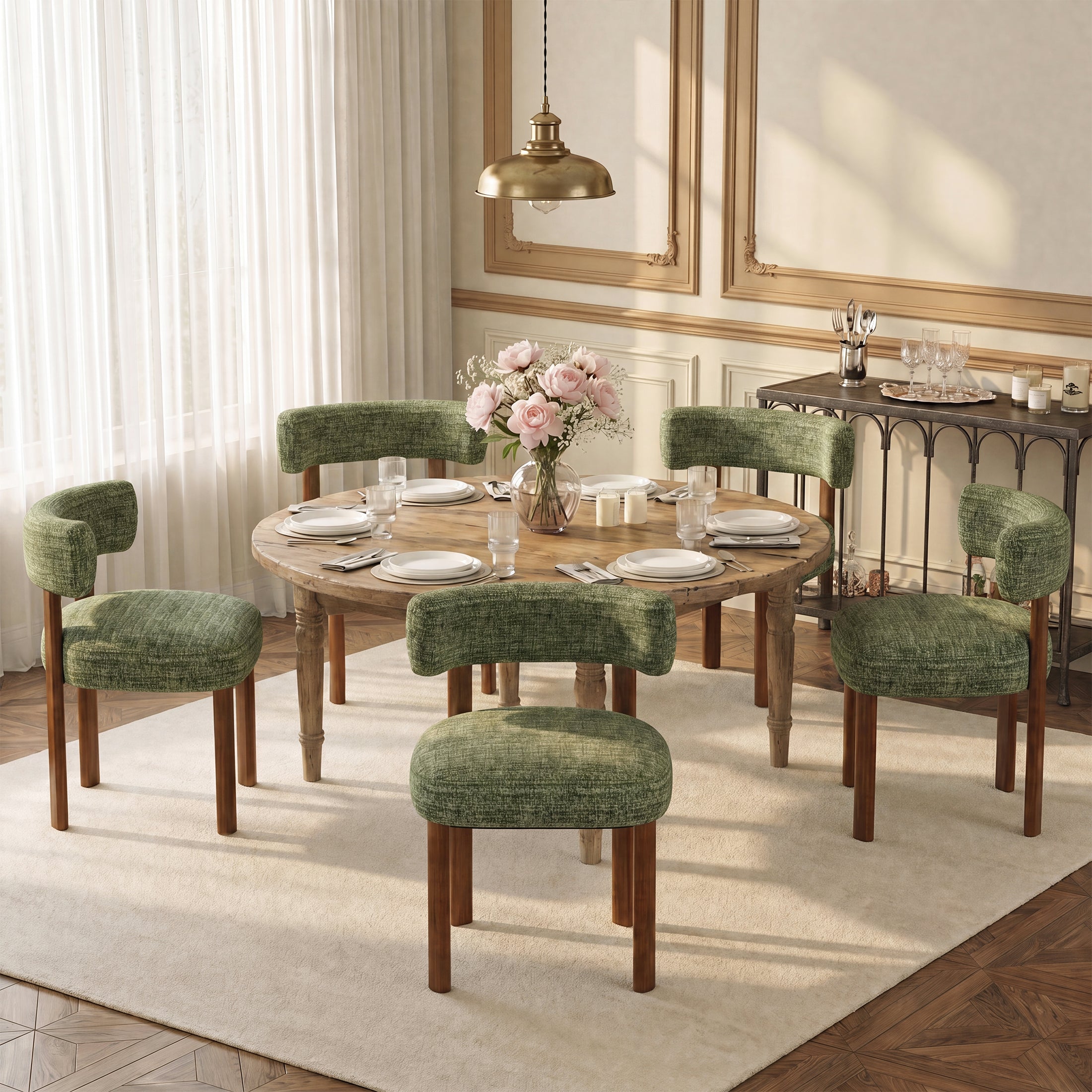 AFO Upholstered Dining Chairs with Solid Wood Legs, Mid-Century Modern Fabric Kitchen Chairs
