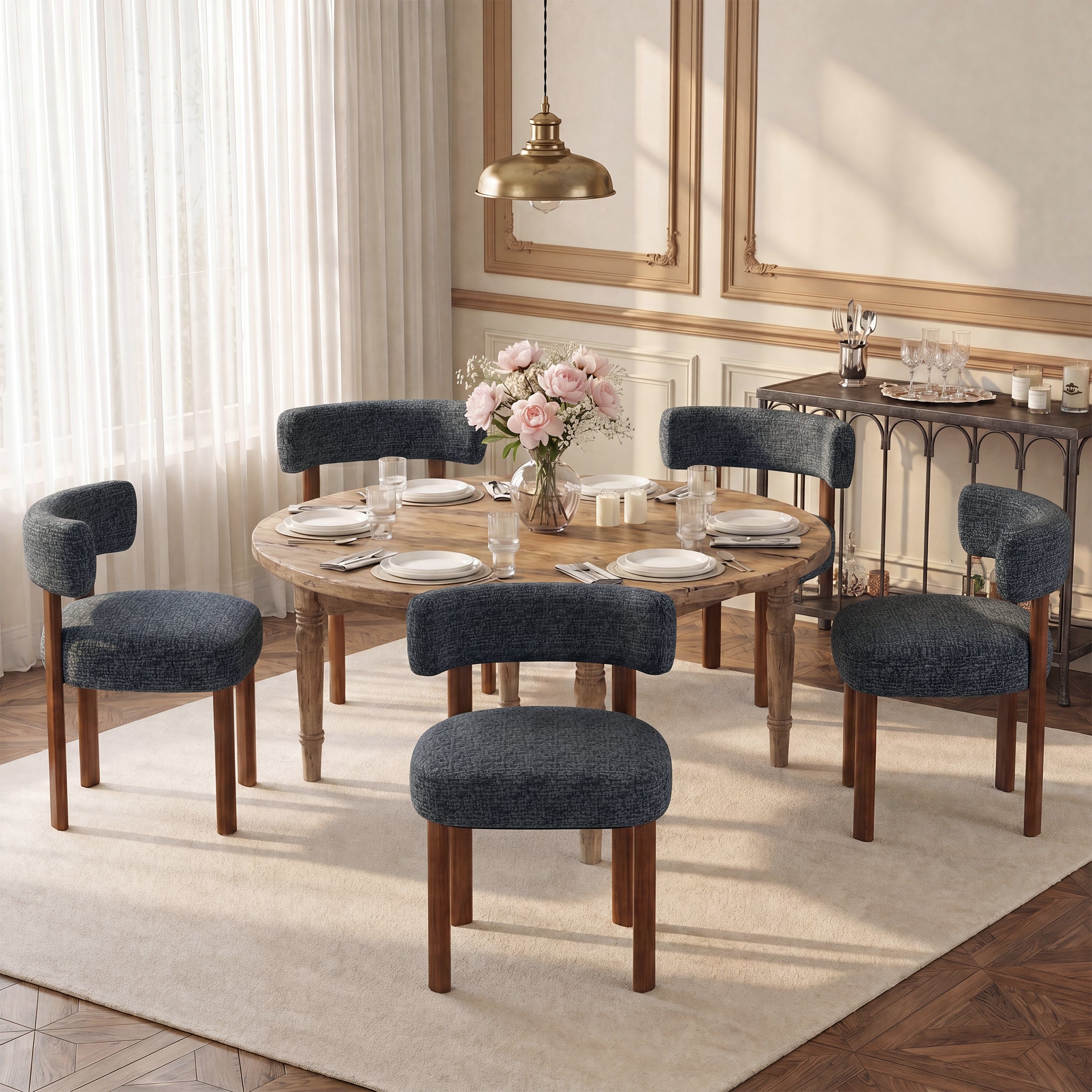 AFO Upholstered Dining Chairs with Solid Wood Legs, Mid-Century Modern Fabric Kitchen Chairs