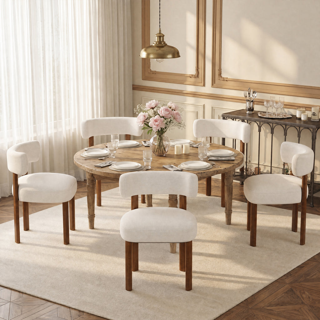 AFO Upholstered Dining Chairs with Solid Wood Legs, Mid-Century Modern Fabric Kitchen Chairs
