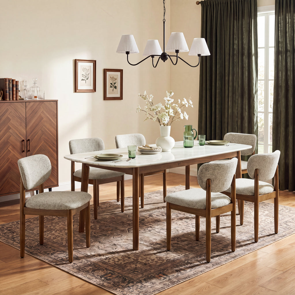 AFO Dining Chairs Solid Wood Upholstered Dining Chairs with Textured Chenille Fabric, Walnut Finish
