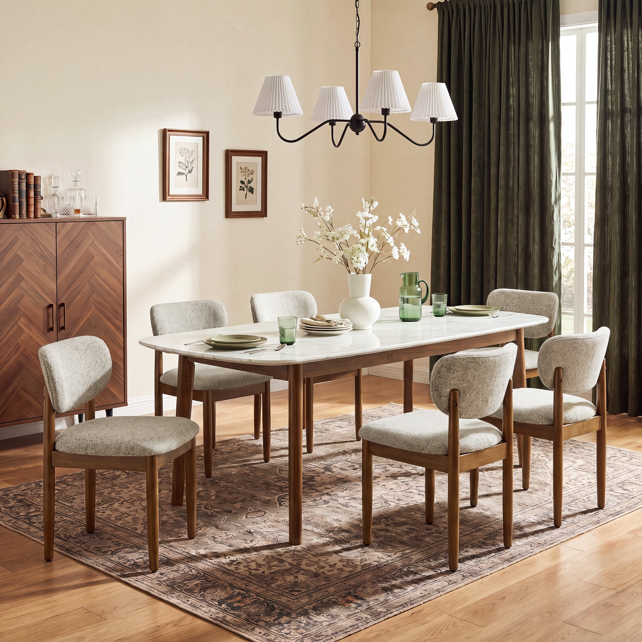 AFO Dining Chairs Solid Wood Upholstered Dining Chairs with Textured Chenille Fabric, Walnut Finish
