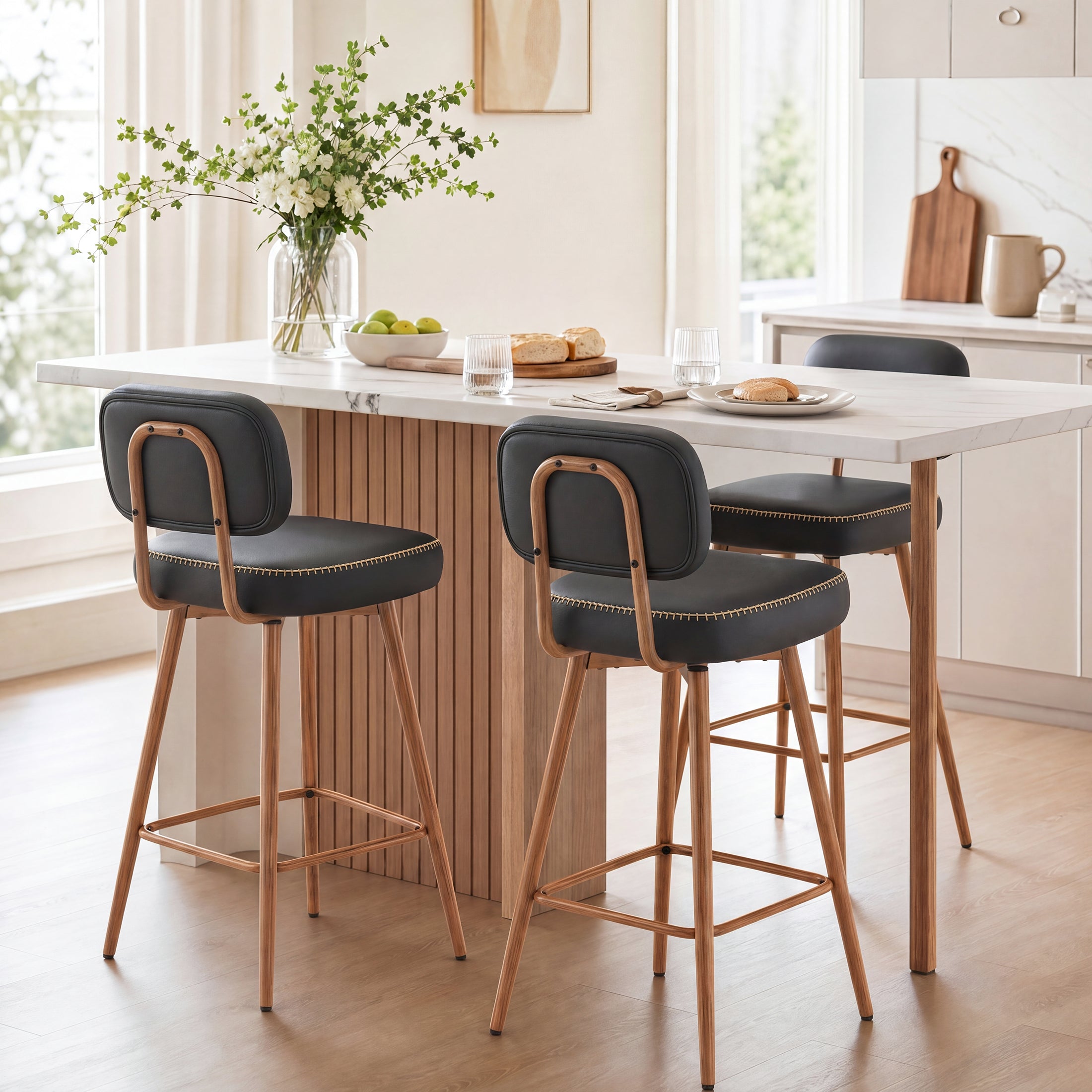 AFO 26.5" Counter Swivel Bar Stool, PU Leather Counter Height Barstools with Ergonomic Backrest