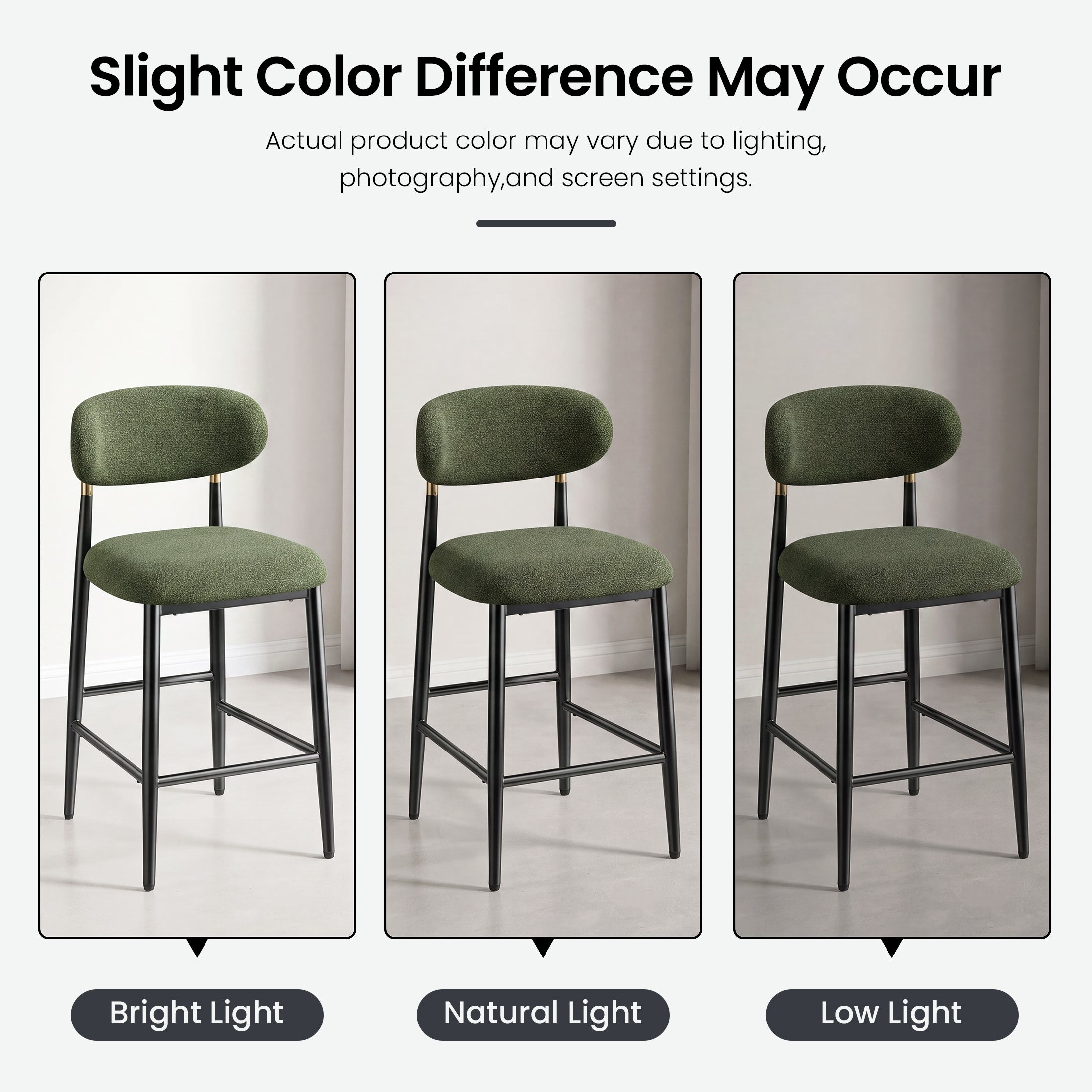 AFO 26.7" Upholstered Counter Height Bar Stools, Kitchen Island Stools With Study Metal Frame, Suitable for 35"-40" Table, Modern Counter Chairs for Dining Room