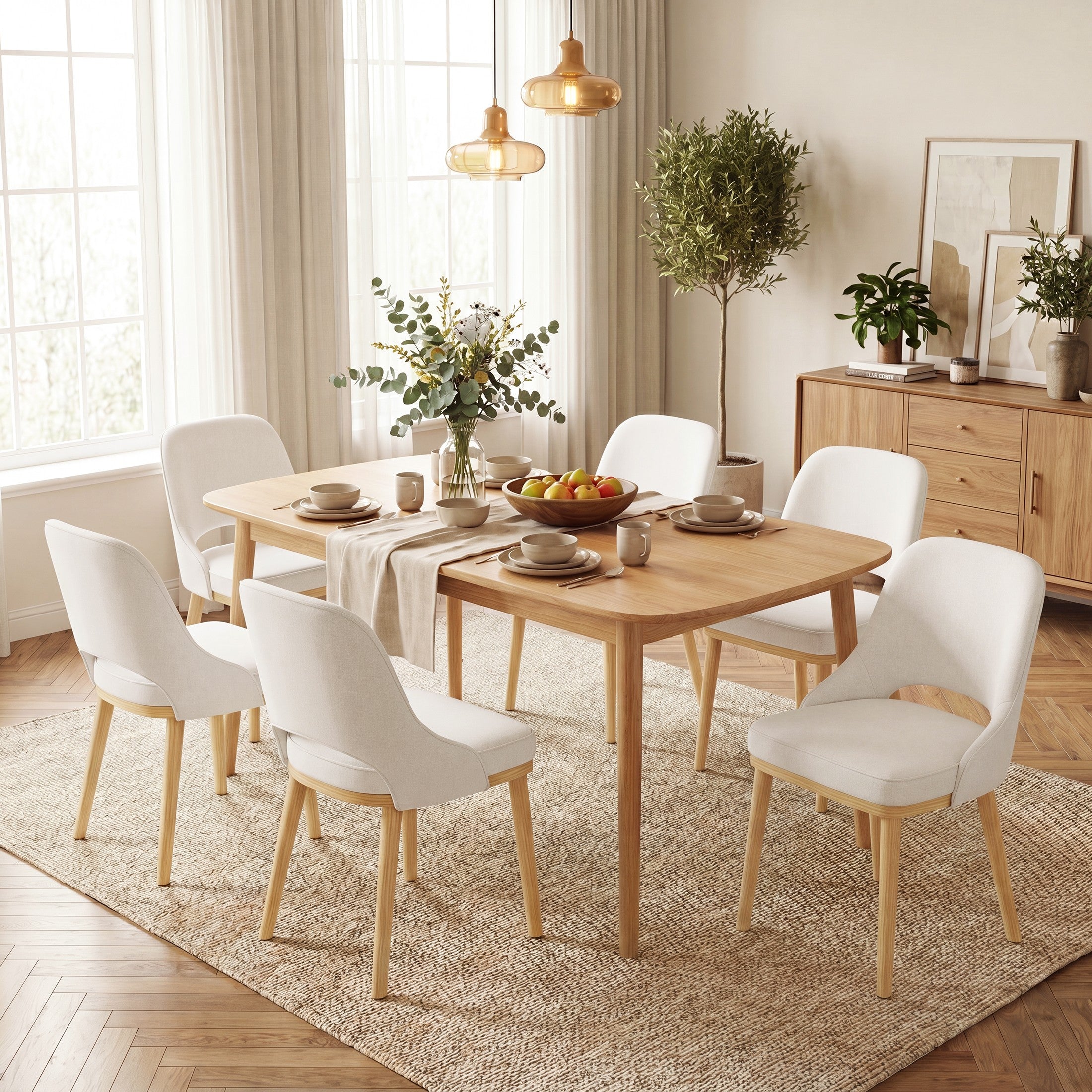 AFO Mid-Century Upholstered Dining Chair, Modern Kitchen Desk Side Chair with Solid Wood Legs & Ergonomic Curved Back, For Dining Room, Kitchen & Restaurant