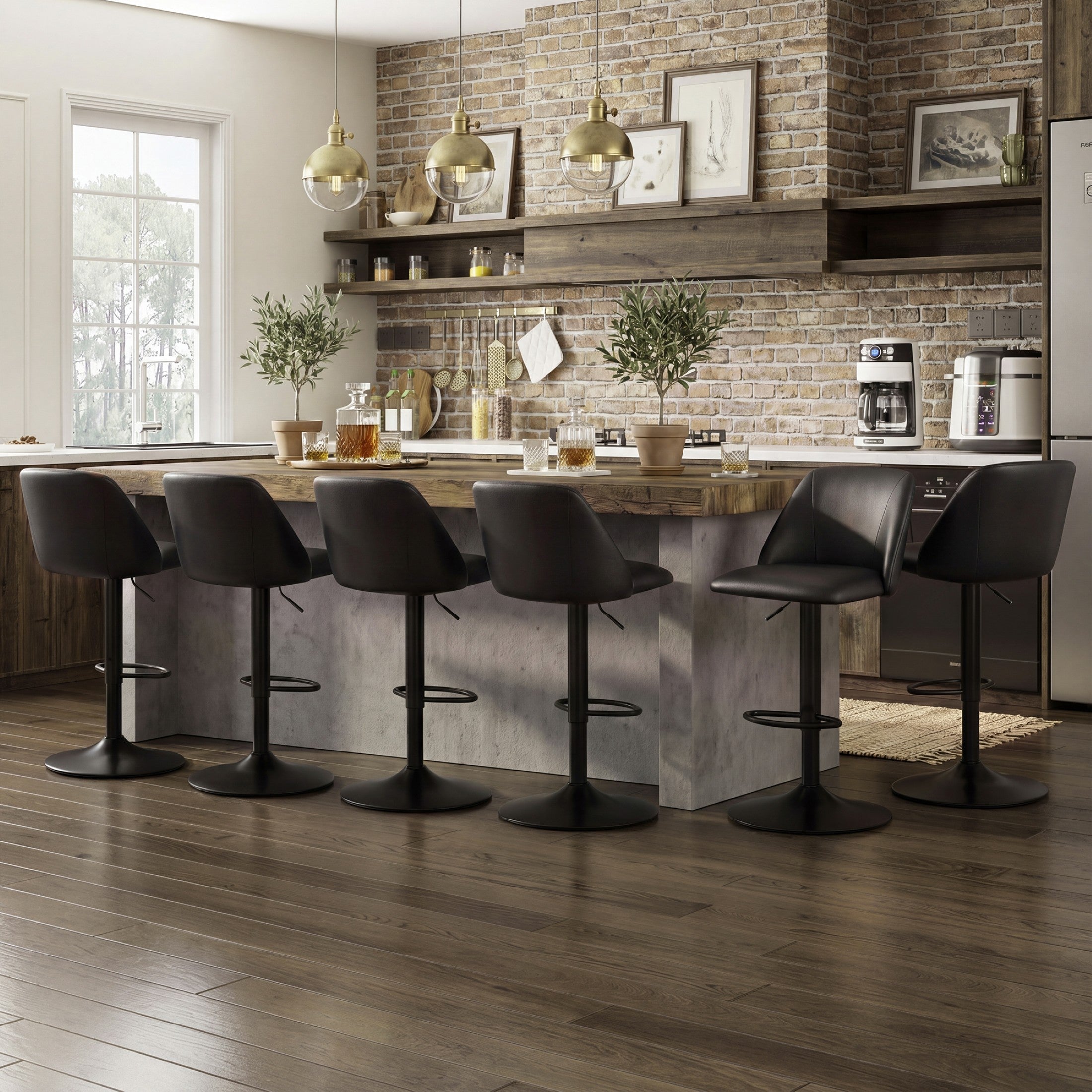 AFO Swivel Counter Height Bar Stools, Fabric Adjustable Upholstered Bar Chairs with Full Backrest, Modern Barstools for Kitchen Island, Dining Room, Café and Home Bar