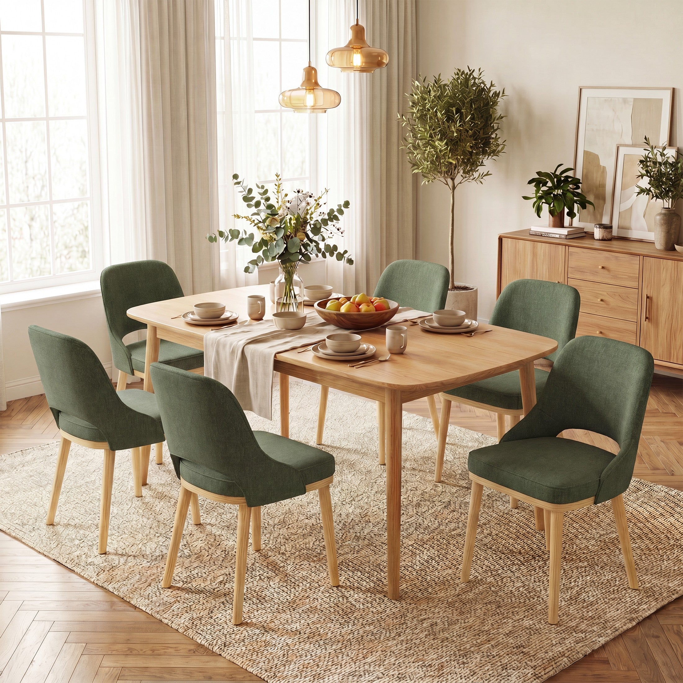 AFO Mid-Century Upholstered Dining Chair, Modern Kitchen Desk Side Chair with Solid Wood Legs & Ergonomic Curved Back, For Dining Room, Kitchen & Restaurant