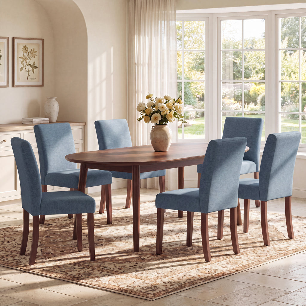 AFO Upholstered Fabric Dining Chairs with Wood Legs, Modern Parsons Dining Chairs with High Back Padded