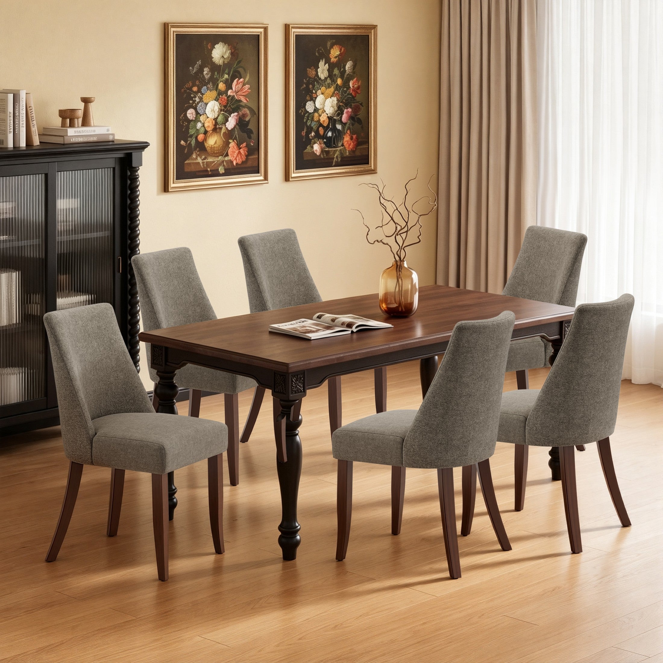AFO Upholstered Fabric Dining Chairs with Solid Wood Legs & Padded Seat, Wood Mid Century Side Chairs for Kitchen Desk, Dining Room and Restaurant