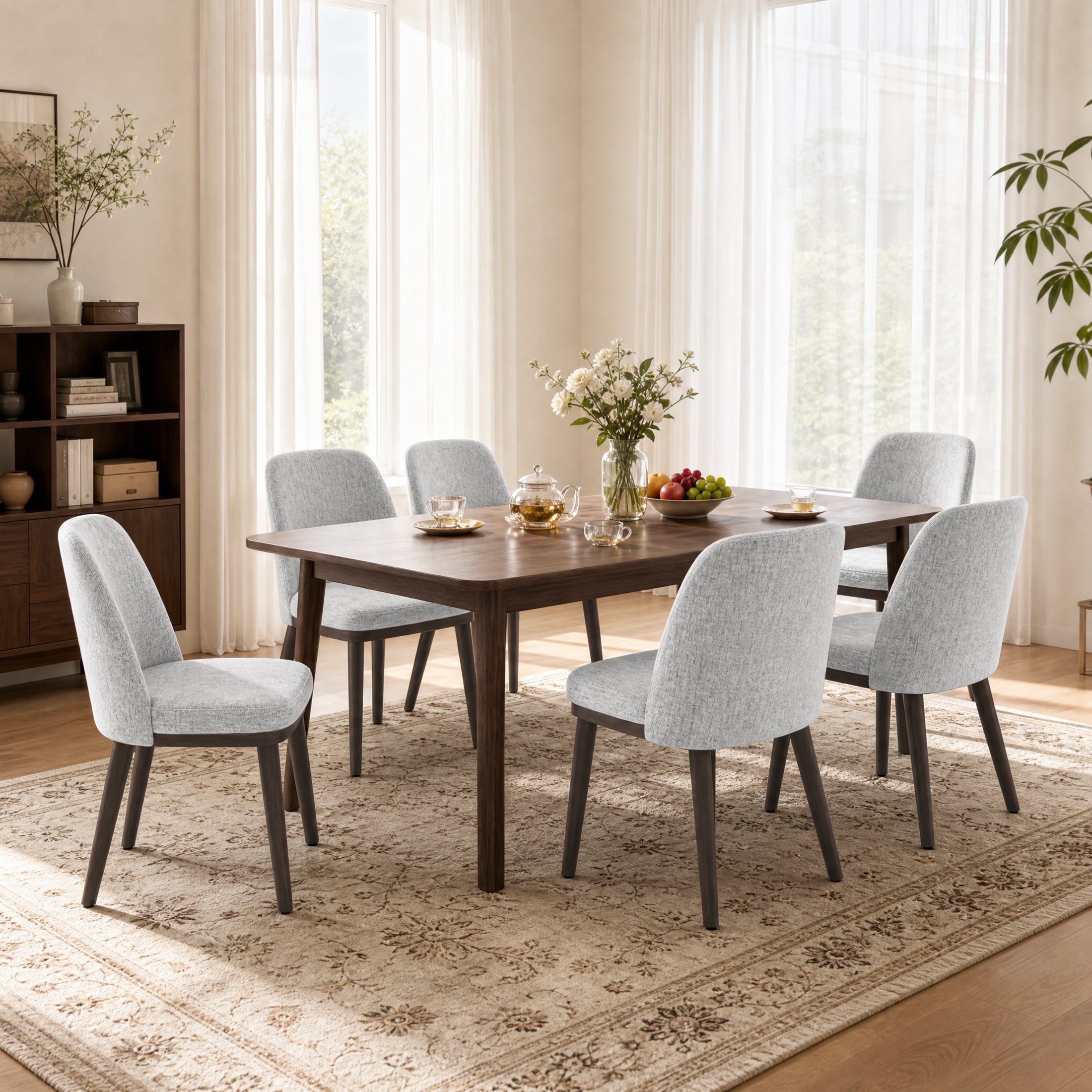 AFO Upholstered Dining Chairs Set of 2, Modern Padded Kitchen Chairs with Ergonomic Curved Back & Solid Wood Legs, For Dining Room & Kitchen