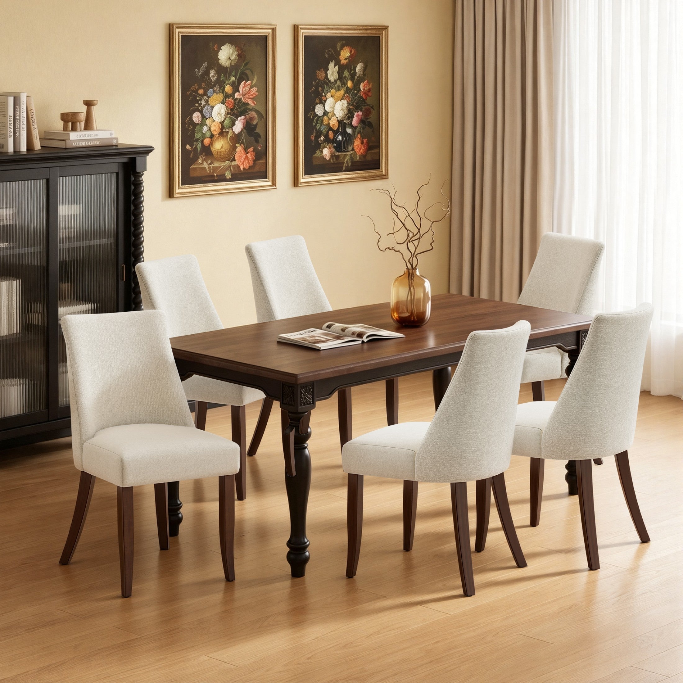 AFO Upholstered Fabric Dining Chairs with Solid Wood Legs & Padded Seat, Wood Mid Century Side Chairs for Kitchen Desk, Dining Room and Restaurant