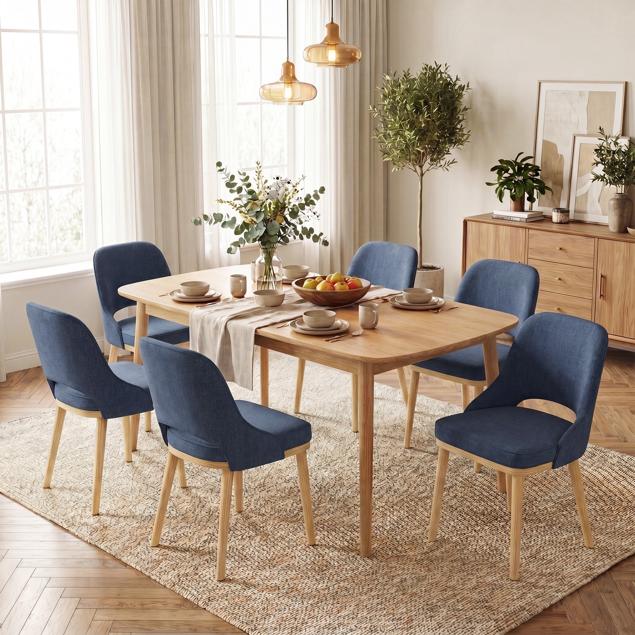 AFO Mid-Century Upholstered Dining Chair, Modern Kitchen Desk Side Chair with Solid Wood Legs & Ergonomic Curved Back, For Dining Room, Kitchen & Restaurant