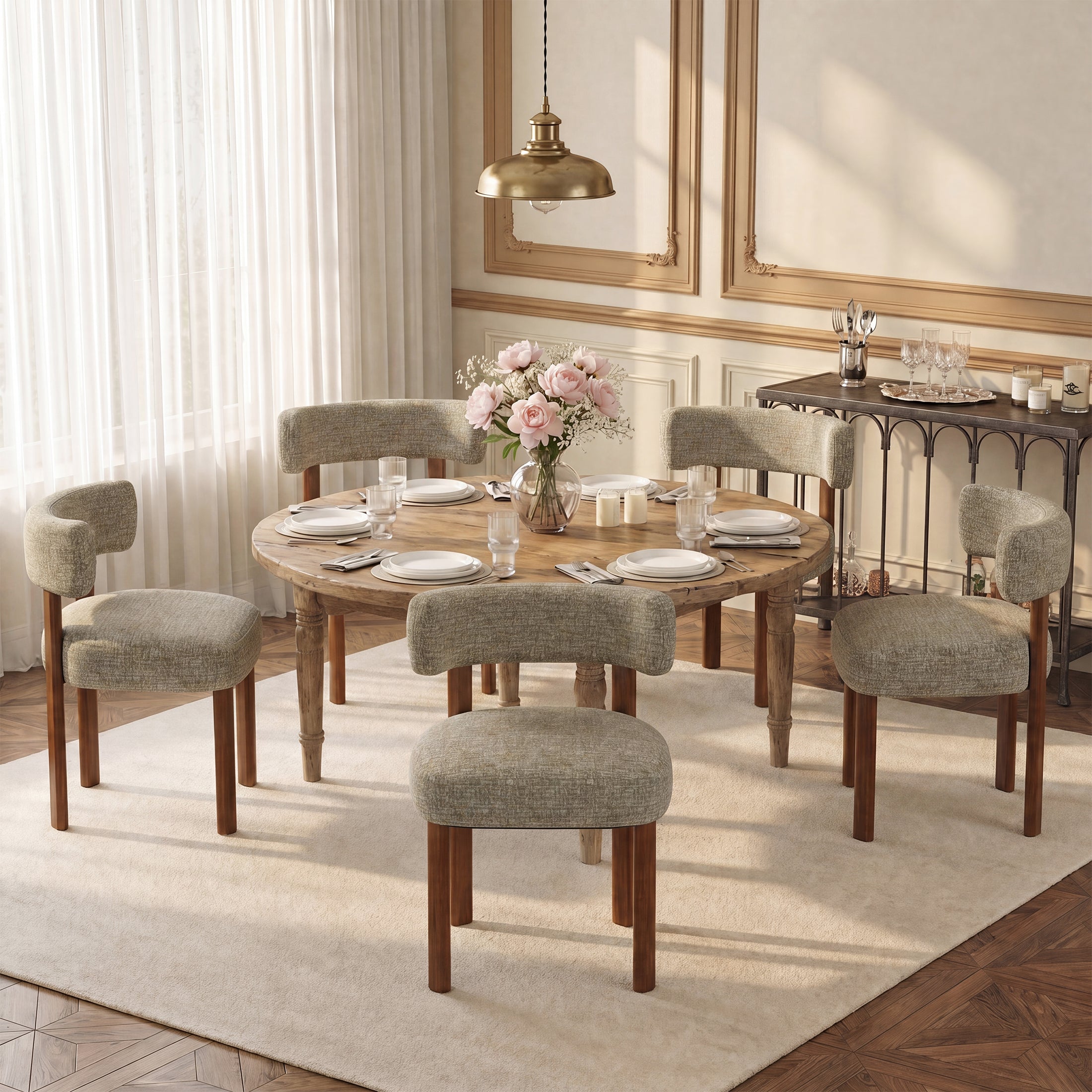 AFO Upholstered Dining Chairs with Solid Wood Legs, Mid-Century Modern Fabric Kitchen Chairs