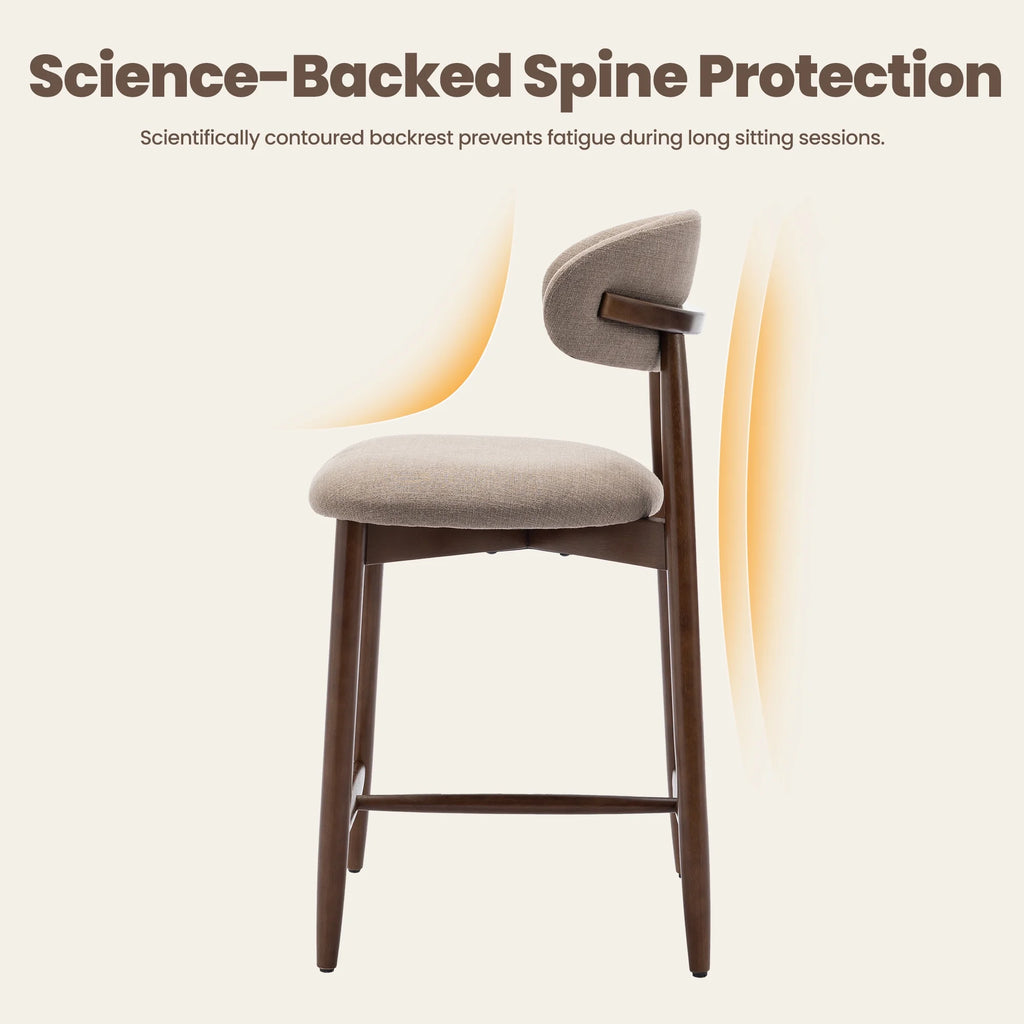 AFO Upholstered Counter Height Bar Stool - Ergonomic Back & Wooden Base