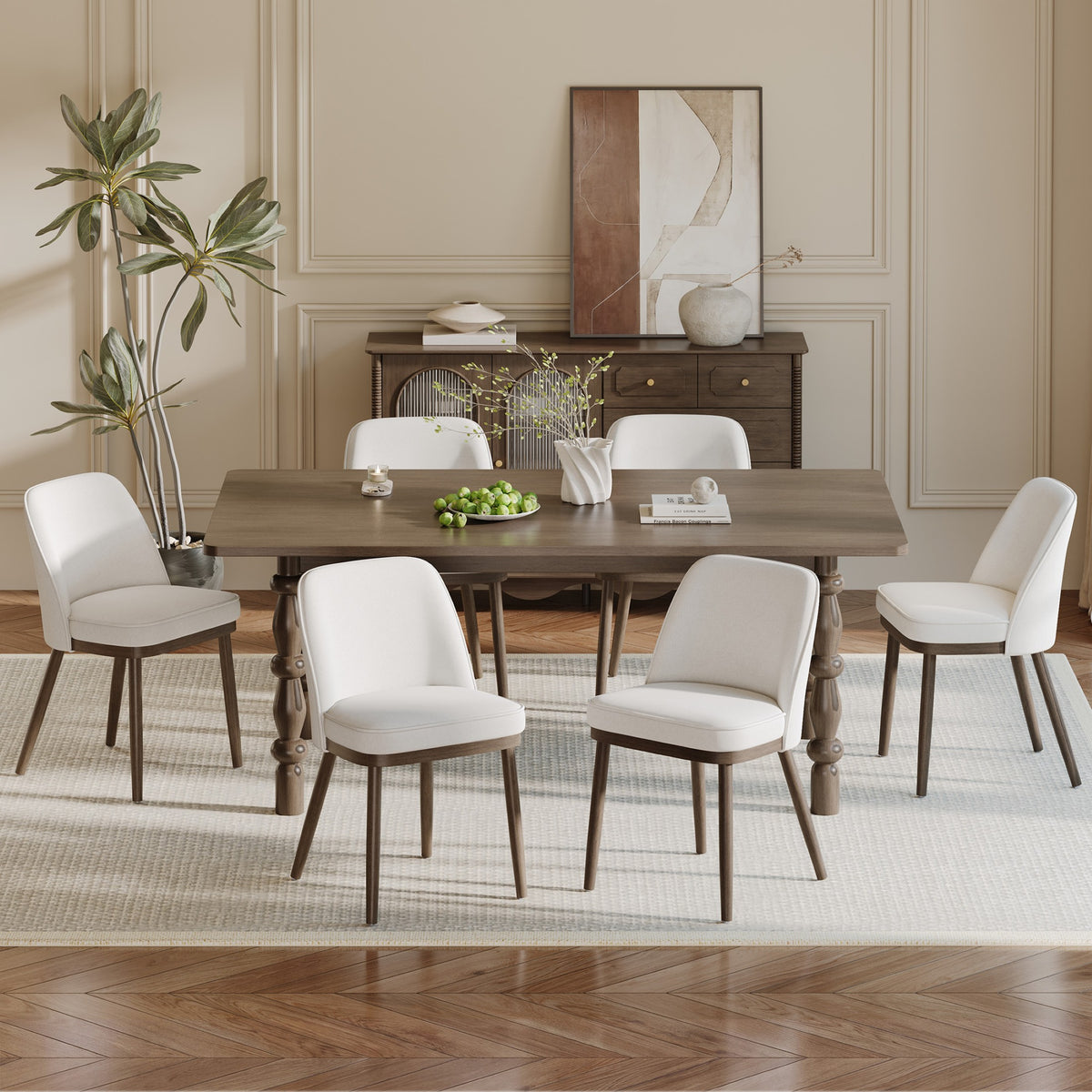 AFO Modern Dining Chairs, Upholstered Fabric Dining Room Chairs with High-Rebound Seat & Curved Backrest