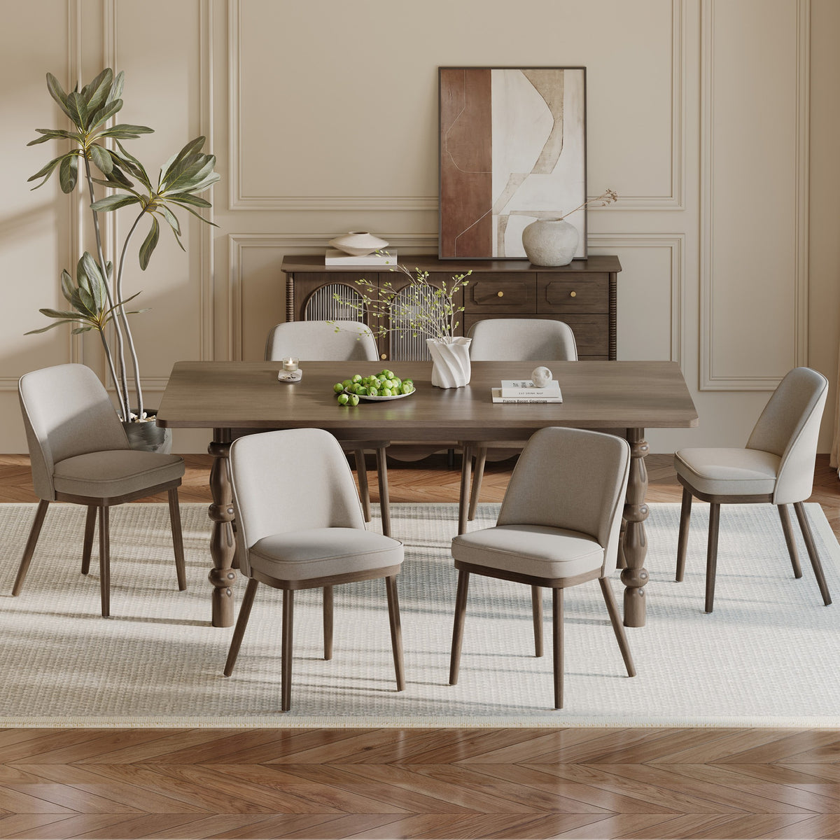 AFO Modern Dining Chairs, Upholstered Fabric Dining Room Chairs with High-Rebound Seat & Curved Backrest