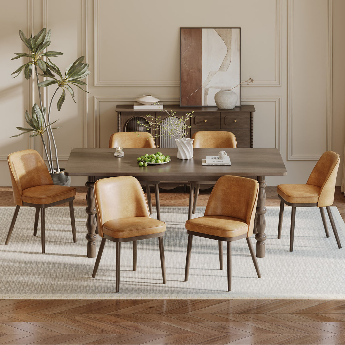 AFO Modern Dining Chairs, Upholstered Fabric Dining Room Chairs with High-Rebound Seat & Curved Backrest
