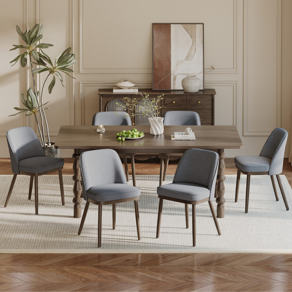 AFO Modern Dining Chairs, Upholstered Fabric Dining Room Chairs with High-Rebound Seat & Curved Backrest