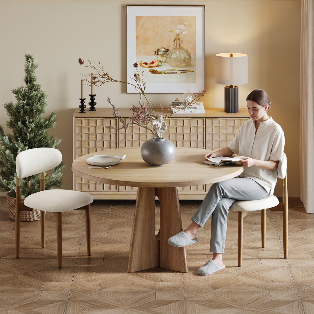 AFO Dining Chairs, Chenille Upholstered Kitchen Side Chairs with Wood Legs and Backrest for Modern Mid-Century Dining Room and Restaurant