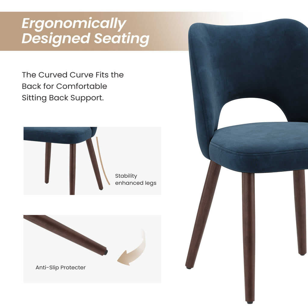 AFO Modern Velvet Dining Chair with Solid Wood Legs, Ergonomic Curved Side Chairs for Dining Room, Cafe and Kitchen