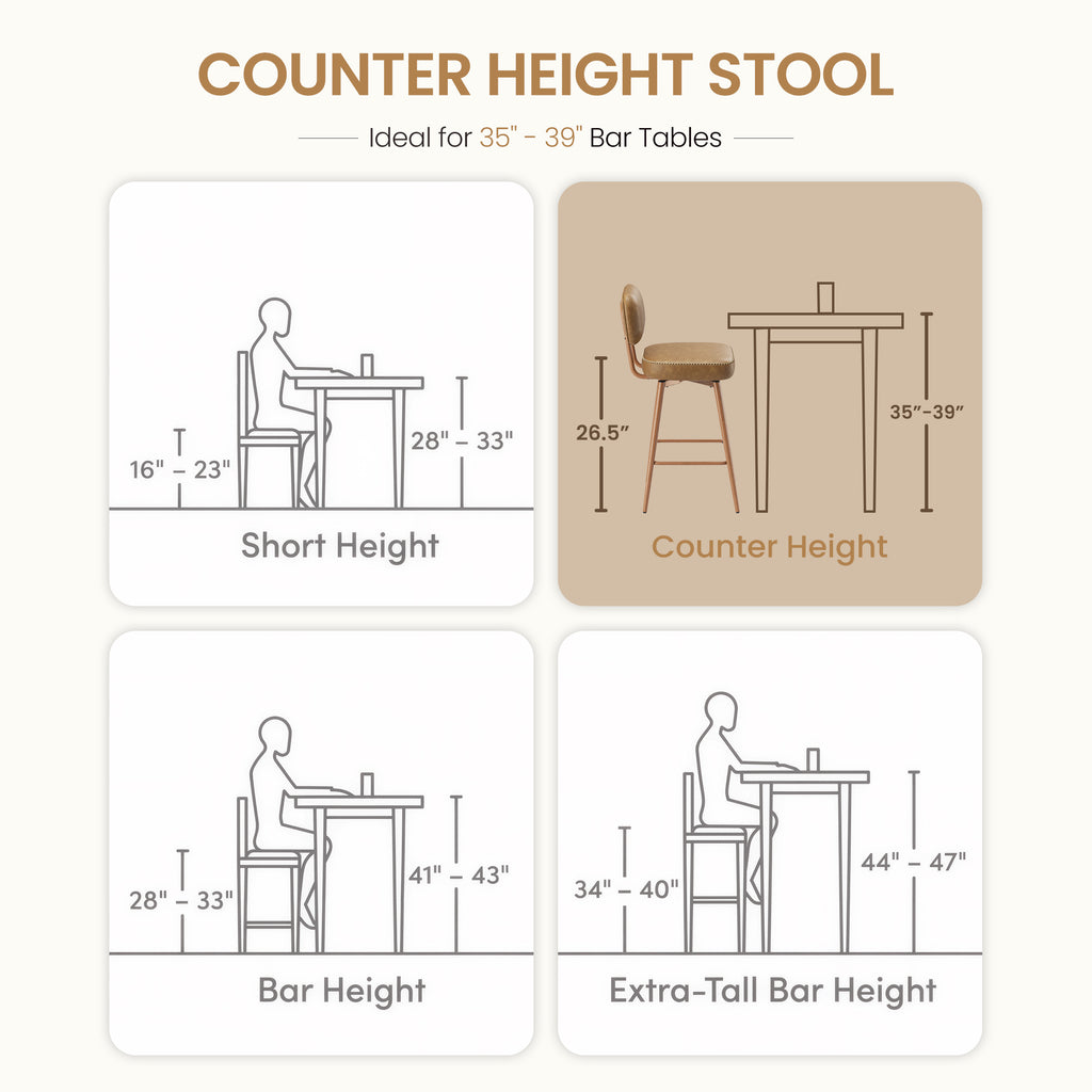AFO 26.5" Counter Swivel Bar Stool, PU Leather Counter Height Barstools with Ergonomic Backrest