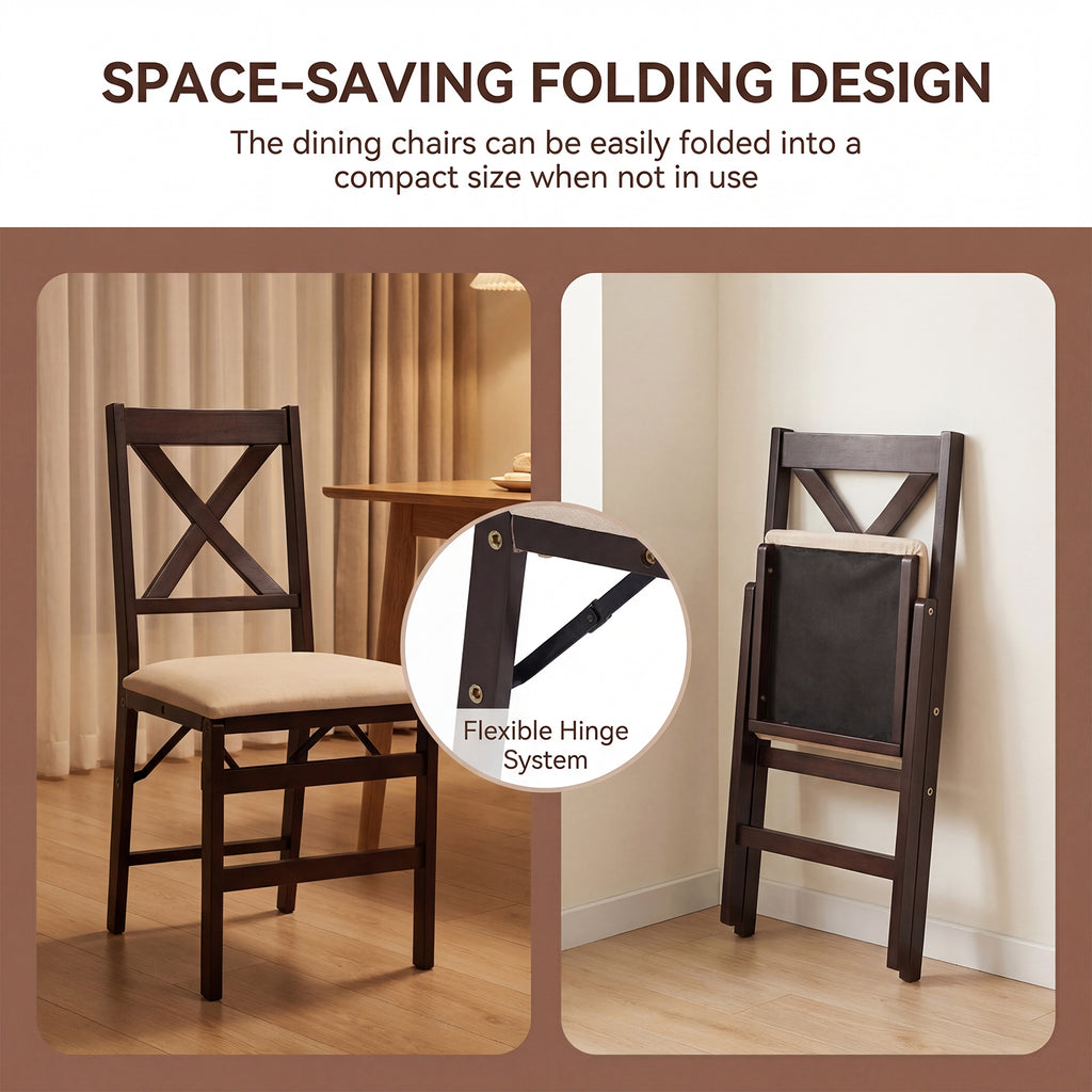 Foldable Solid Wood Cross-Back Dining Chairs Set of 2