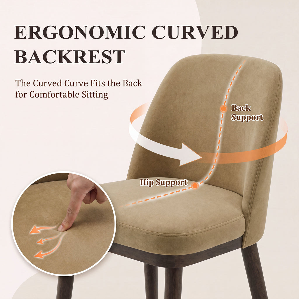 AFO Upholstered Dining Chairs Set of 2, Modern Padded Kitchen Chairs with Ergonomic Curved Back & Solid Wood Legs, For Dining Room & Kitchen