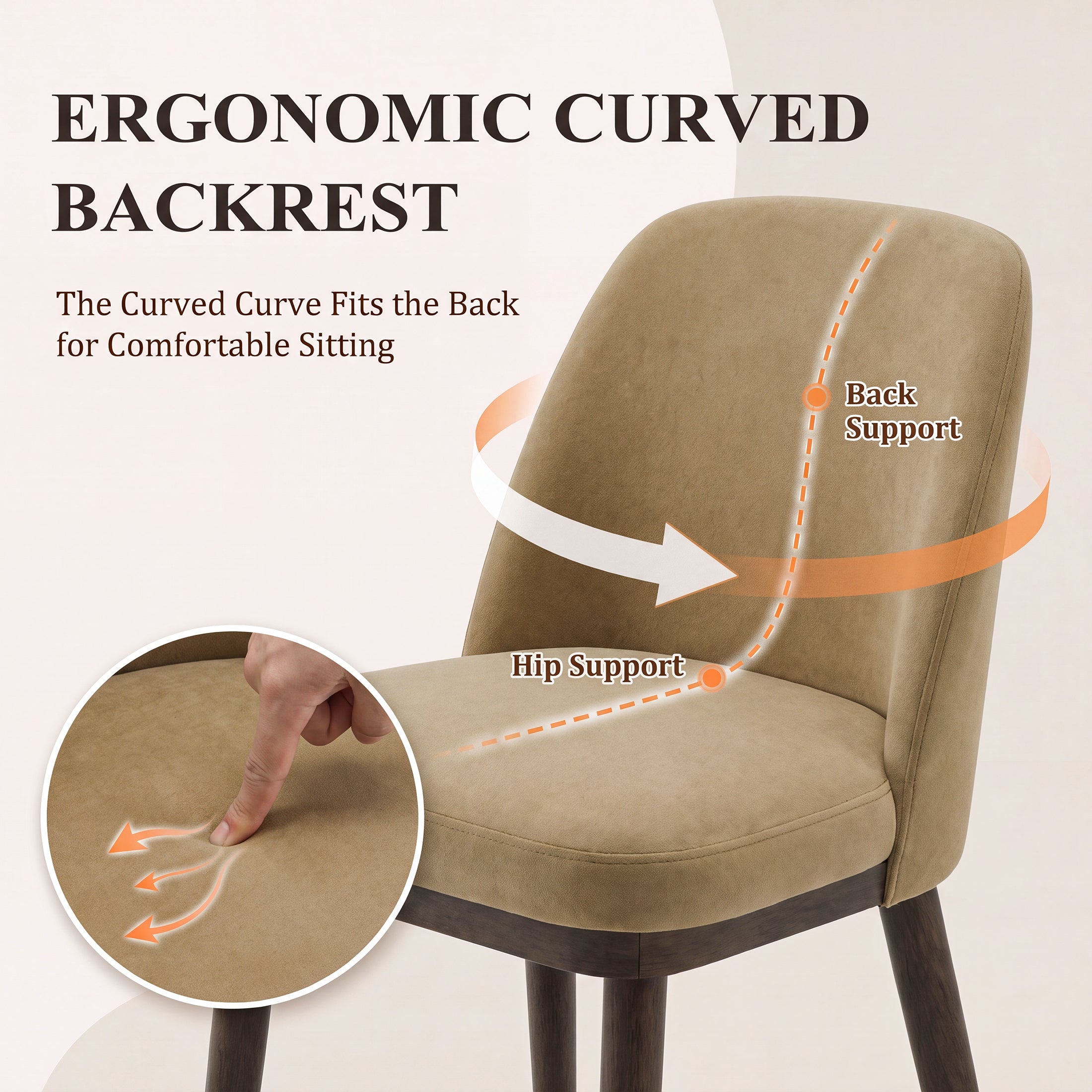 AFO Upholstered Dining Chairs Set of 2, Modern Padded Kitchen Chairs with Ergonomic Curved Back & Solid Wood Legs, For Dining Room & Kitchen
