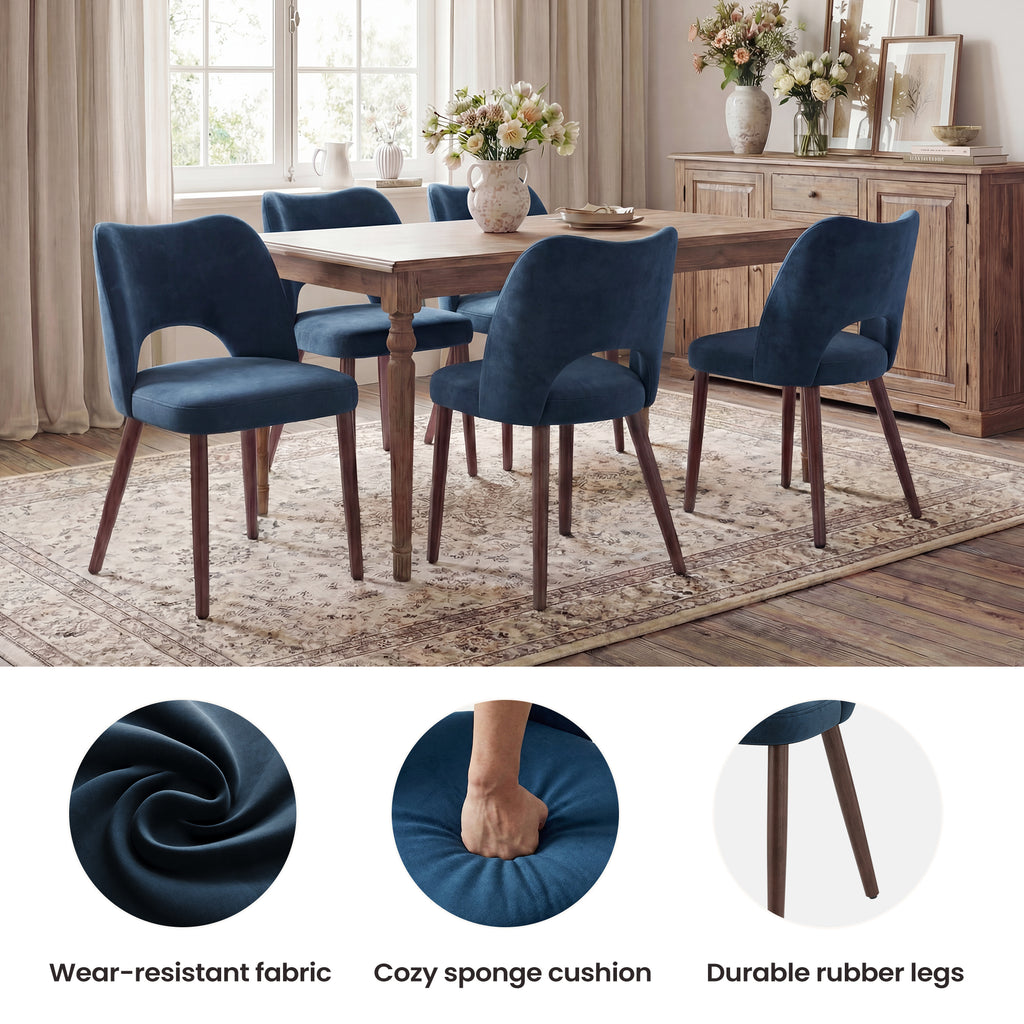 AFO Modern Velvet Dining Chair with Solid Wood Legs, Ergonomic Curved Side Chairs for Dining Room, Cafe and Kitchen