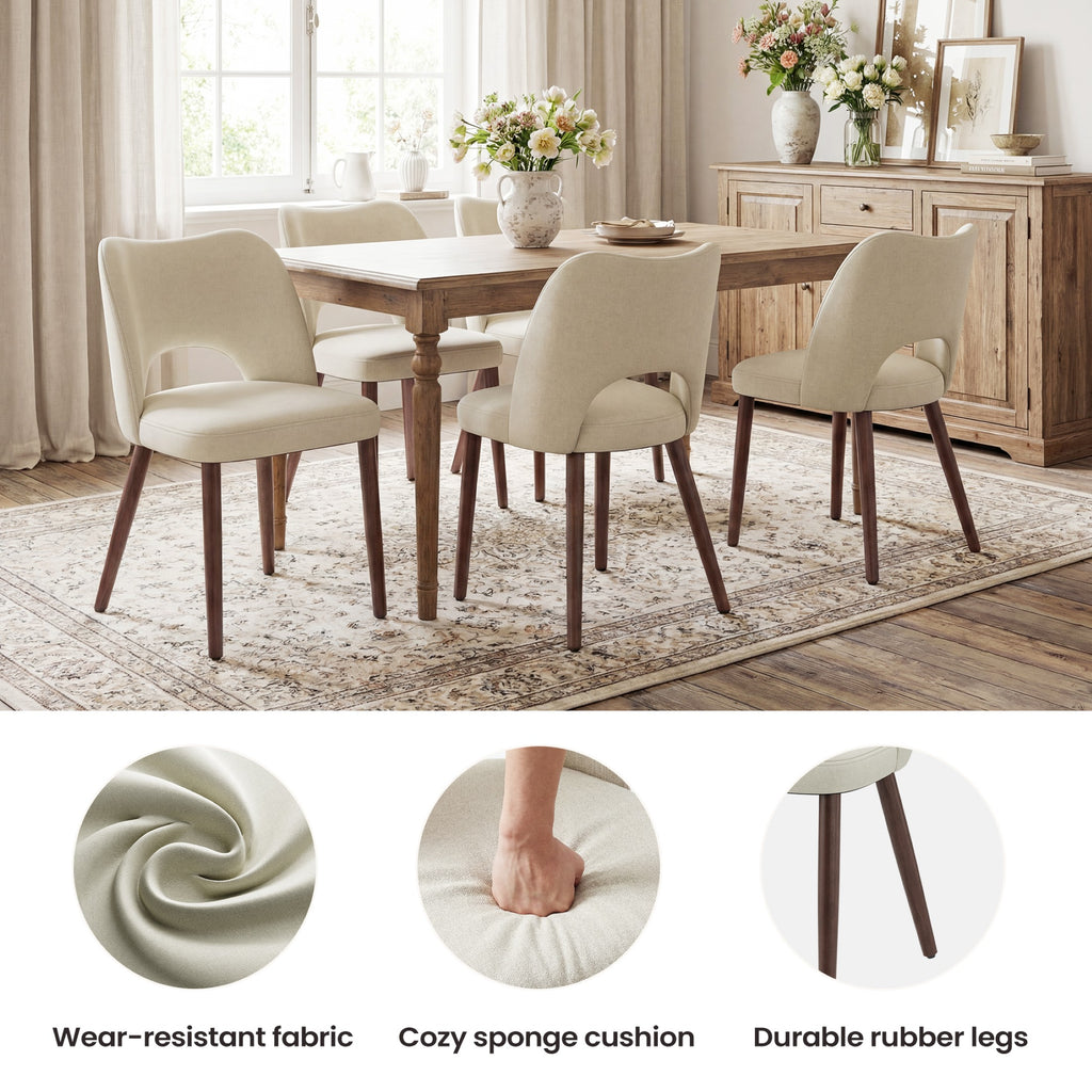 AFO Upholstered Fabric Dining Chairs, Ergonomic Curved Kitchen Side Chairs with Solid Wood Legs, For Dining Room, Living Room, Cafe & Kitchen