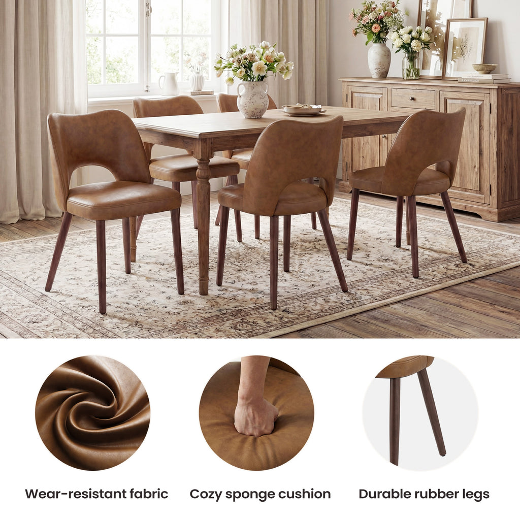 AFO Faux Leather Dining Chairs, Ergonomic Curved Kitchen Side Chairs with Solid Wood Legs, For Dining Room, Living Room, Cafe & Kitchen