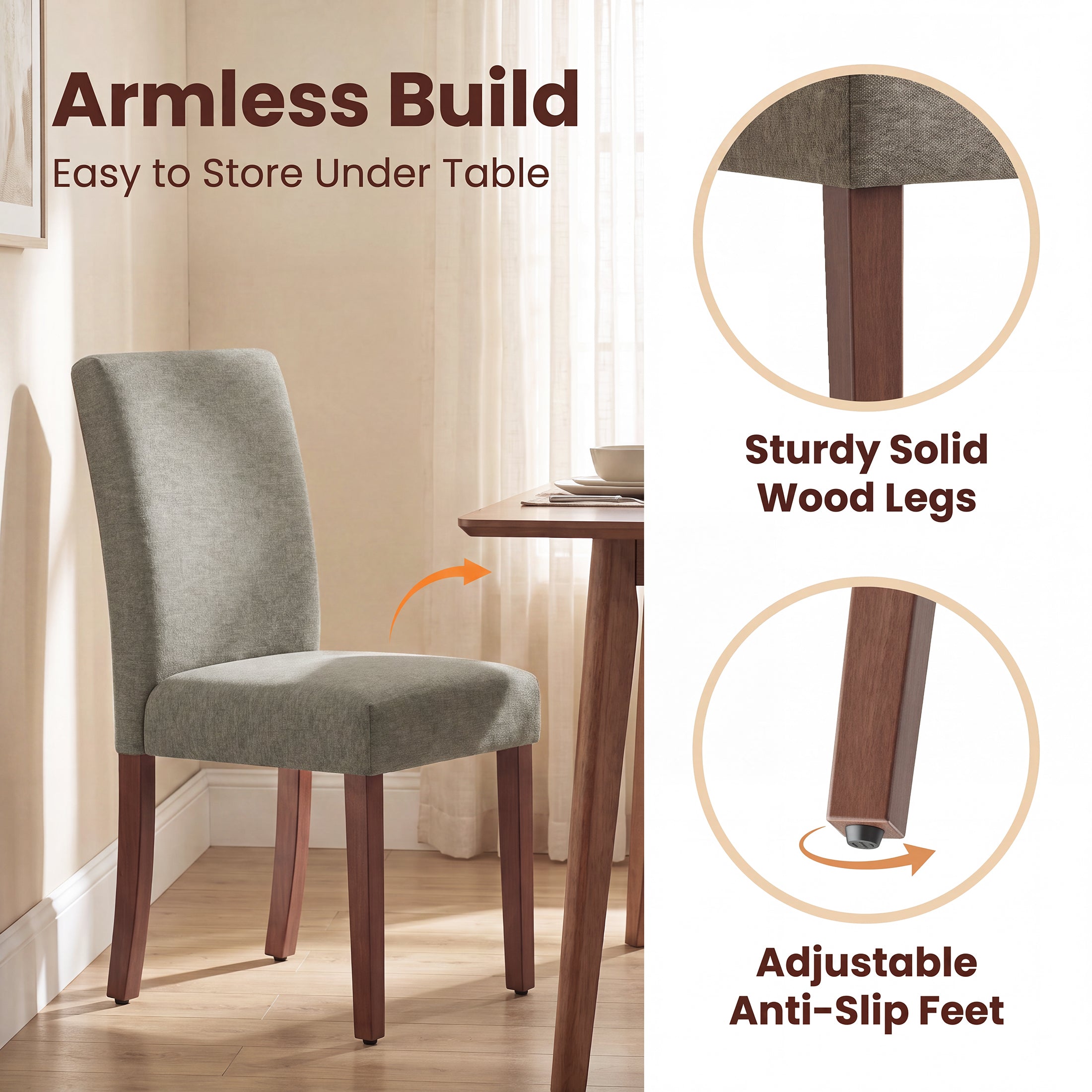 AFO Upholstered Fabric Dining Chairs with Wood Legs, Modern Parsons Dining Chairs with High Back Padded