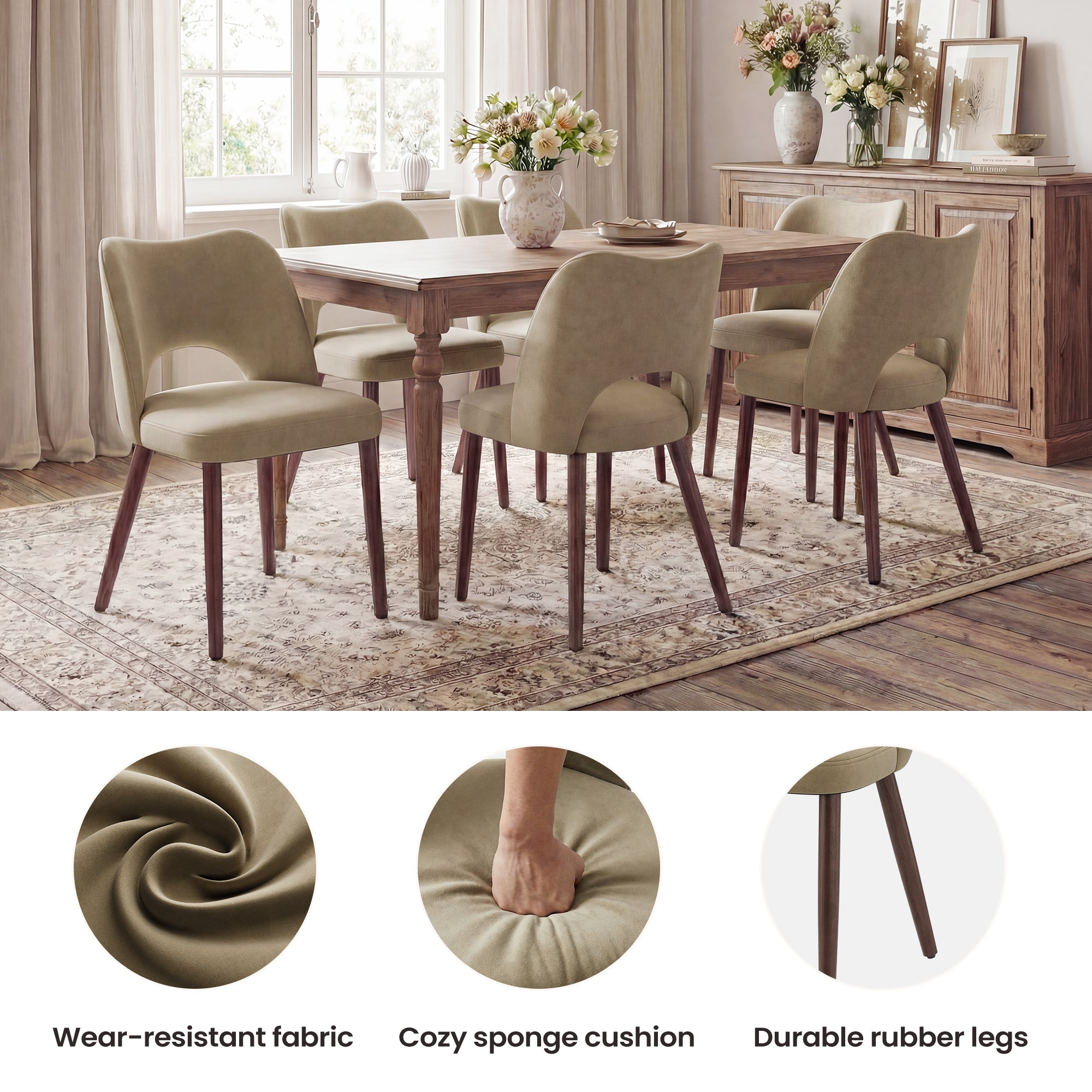 AFO Modern Velvet Dining Chair with Solid Wood Legs, Ergonomic Curved Side Chairs for Dining Room, Cafe and Kitchen