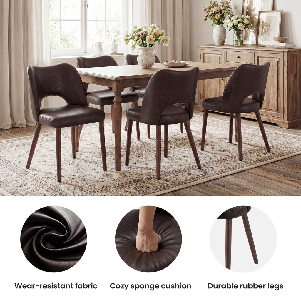 AFO Faux Leather Dining Chairs, Ergonomic Curved Kitchen Side Chairs with Solid Wood Legs, For Dining Room, Living Room, Cafe & Kitchen